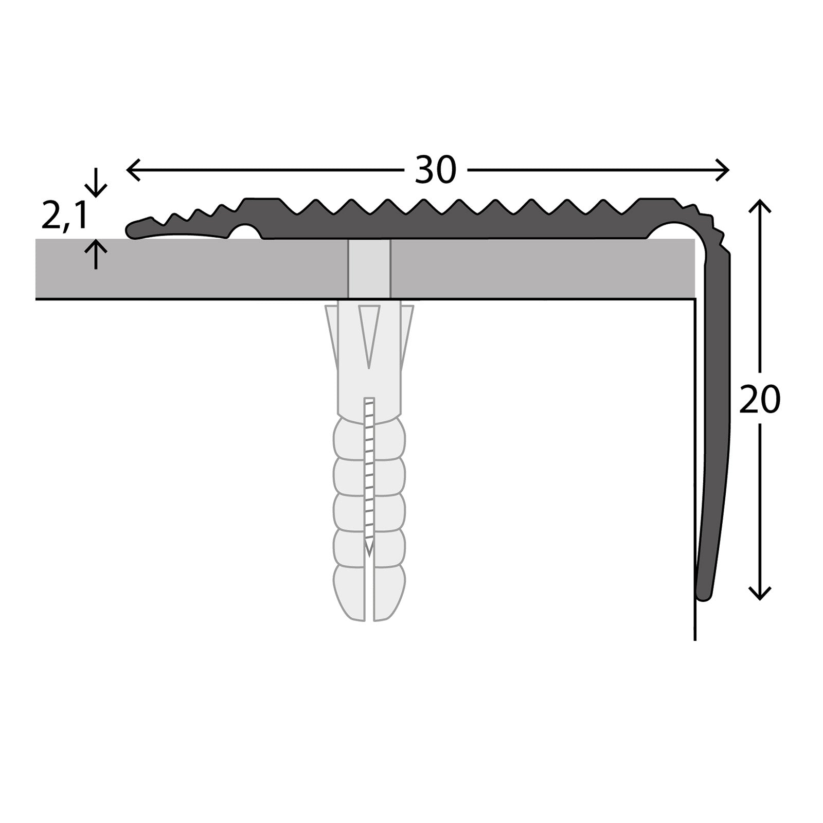 Stair front edge profile | NOVA | Aluminum | Pre-drilled
