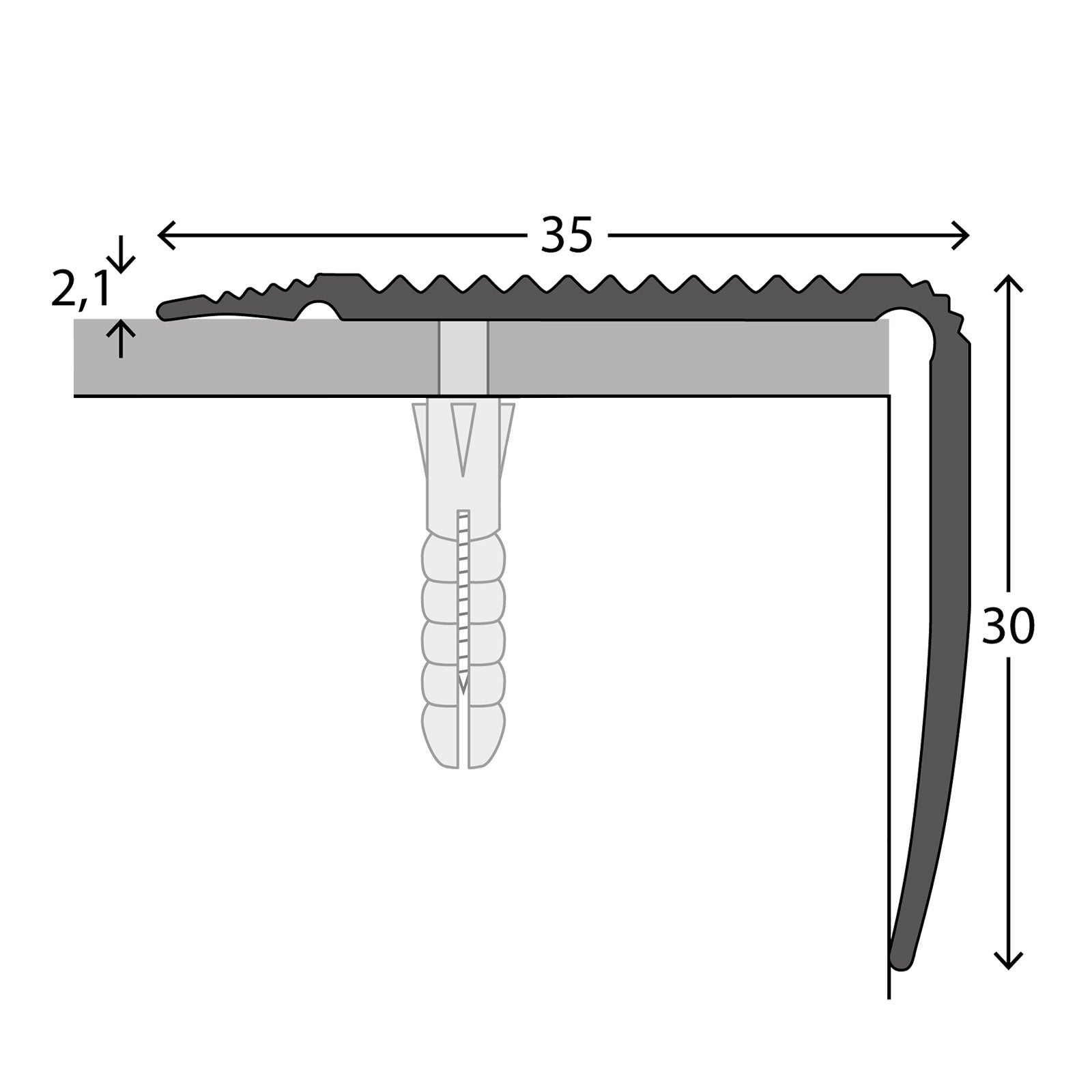 Stair front edge profile | NOVA | Aluminum | Pre-drilled