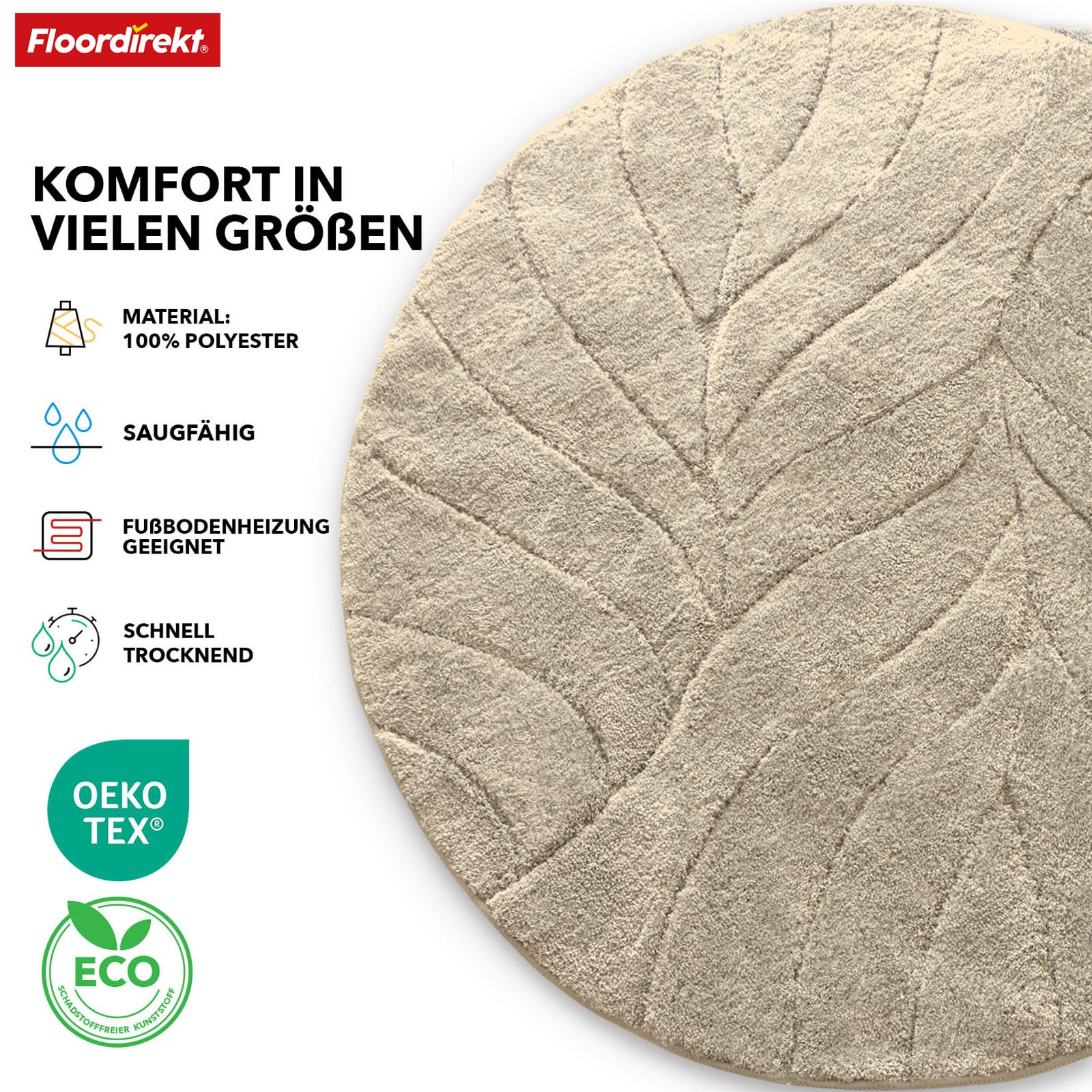 Bademåtte | Maris | Bademåtte i rund form | Blød mikrofiber, skridsikker og velegnet til gulvvarme