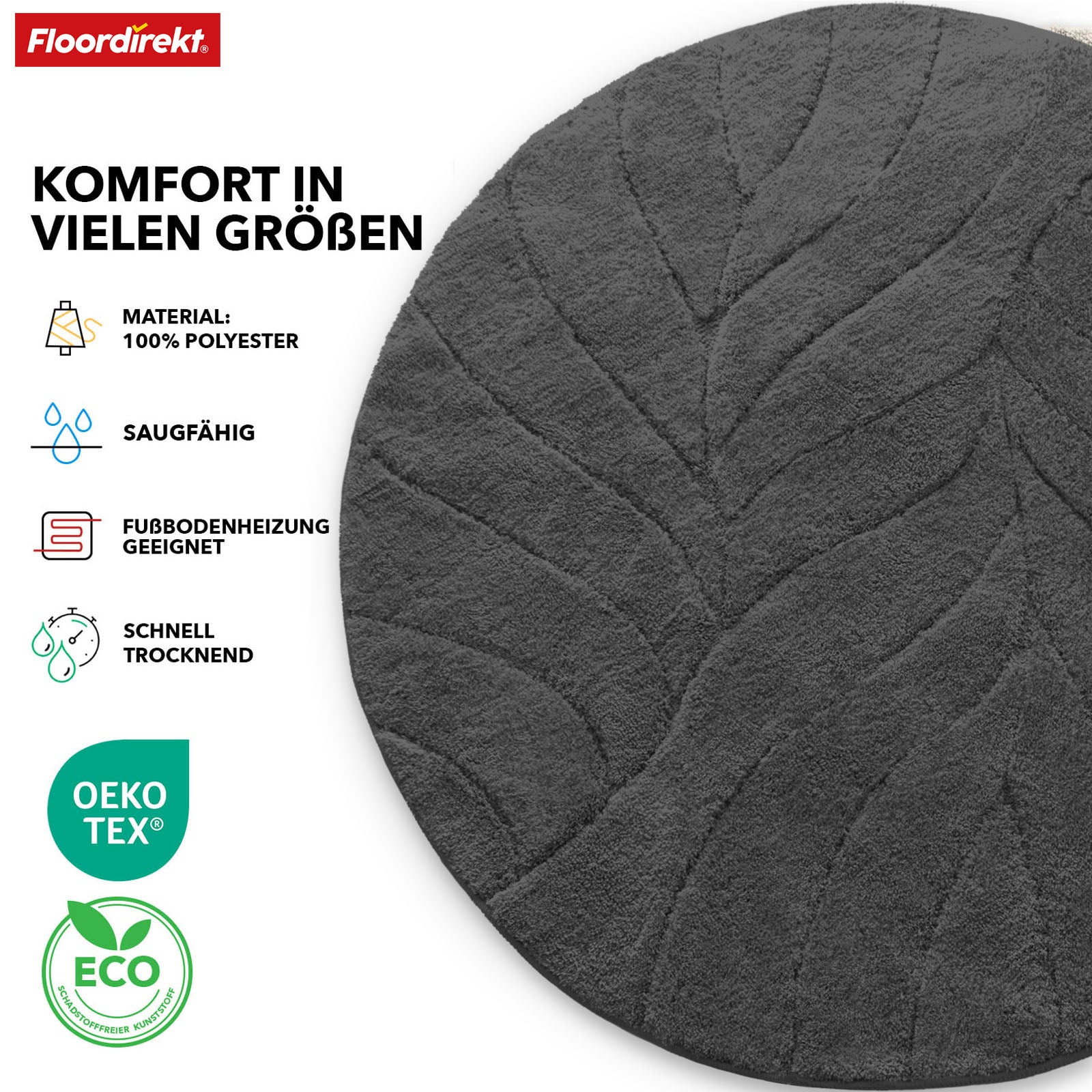Bademåtte | Maris | Bademåtte i rund form | Blød mikrofiber, skridsikker og velegnet til gulvvarme