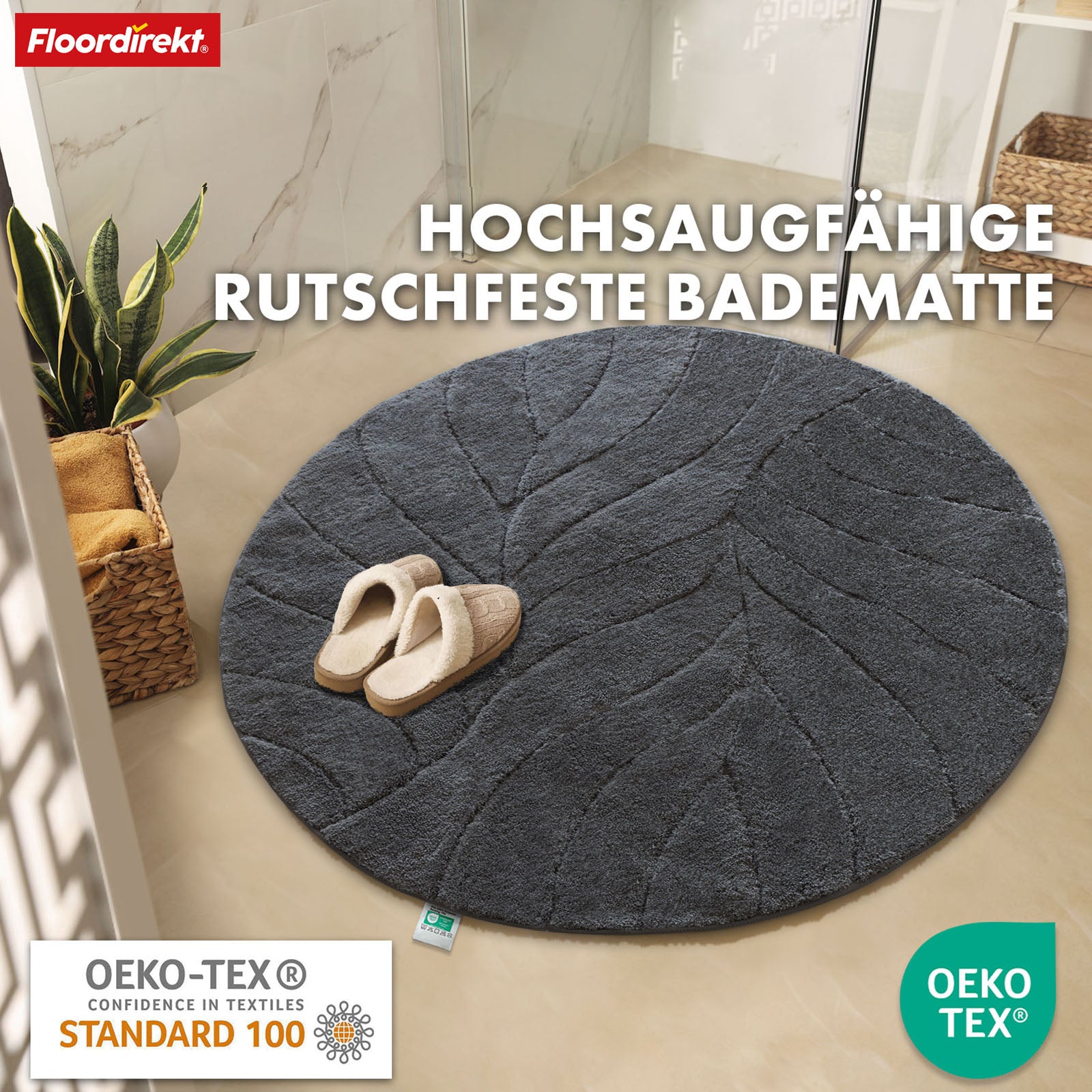 Bademåtte | Maris | Bademåtte i rund form | Blød mikrofiber, skridsikker og velegnet til gulvvarme
