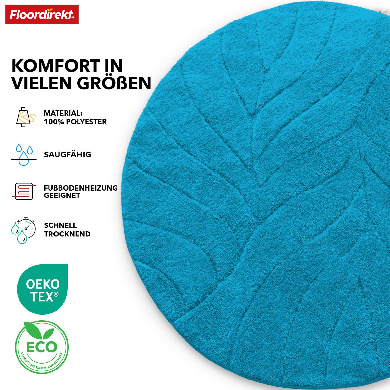 Bademåtte | Maris | Bademåtte i rund form | Blød mikrofiber, skridsikker og velegnet til gulvvarme