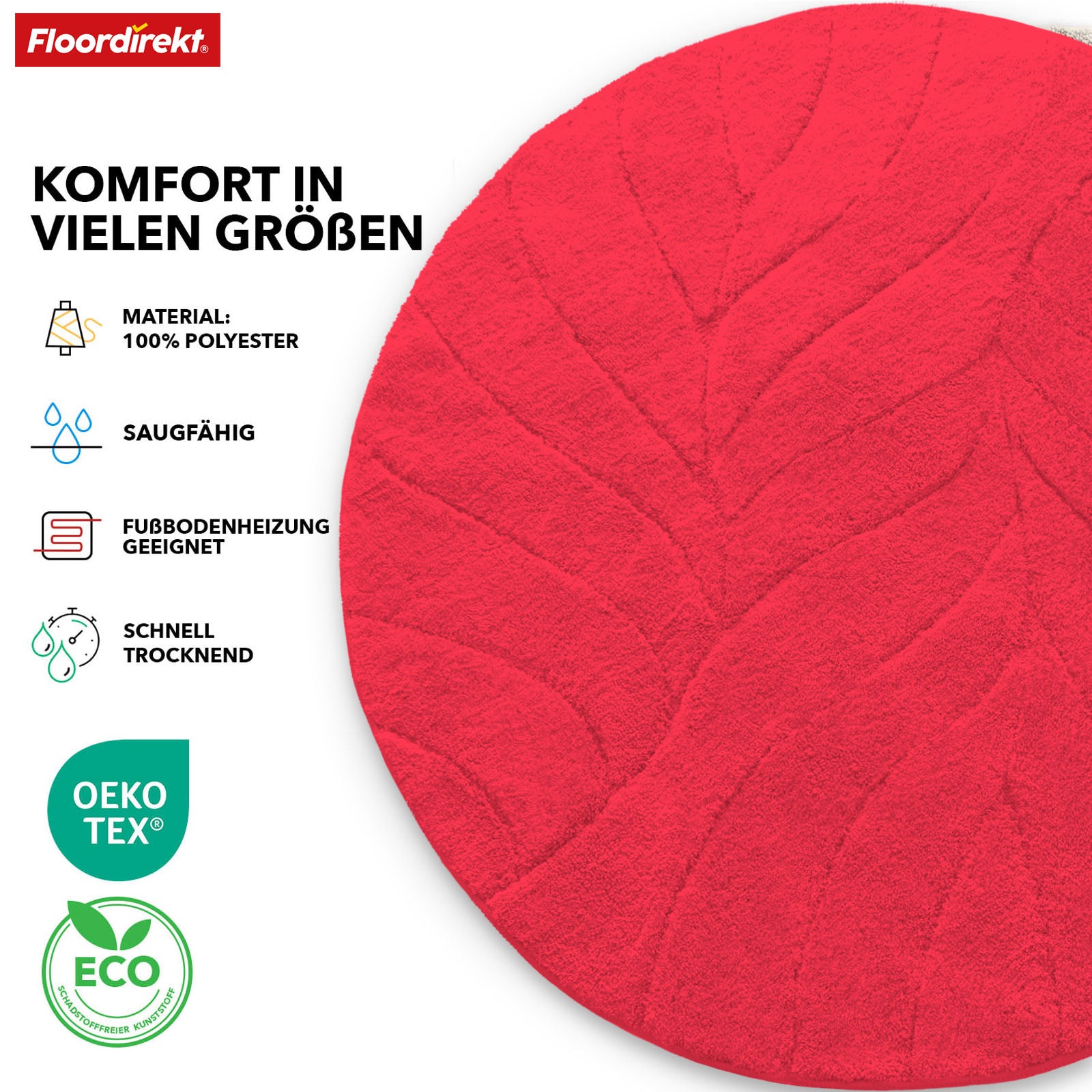 Bademåtte | Maris | Bademåtte i rund form | Blød mikrofiber, skridsikker og velegnet til gulvvarme