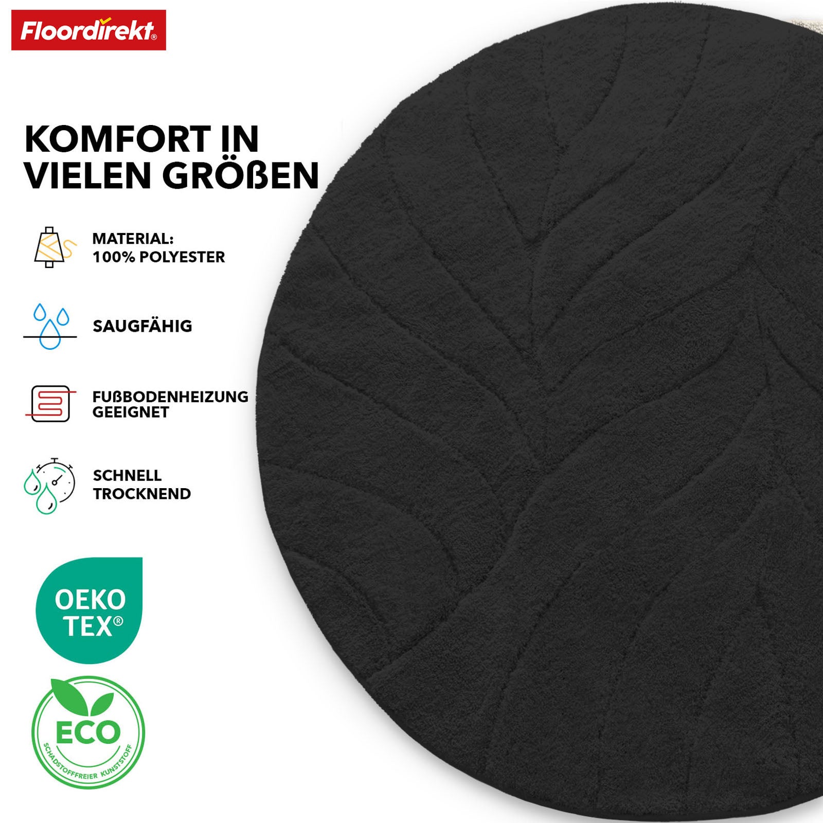 Bademåtte | Maris | Bademåtte i rund form | Blød mikrofiber, skridsikker og velegnet til gulvvarme