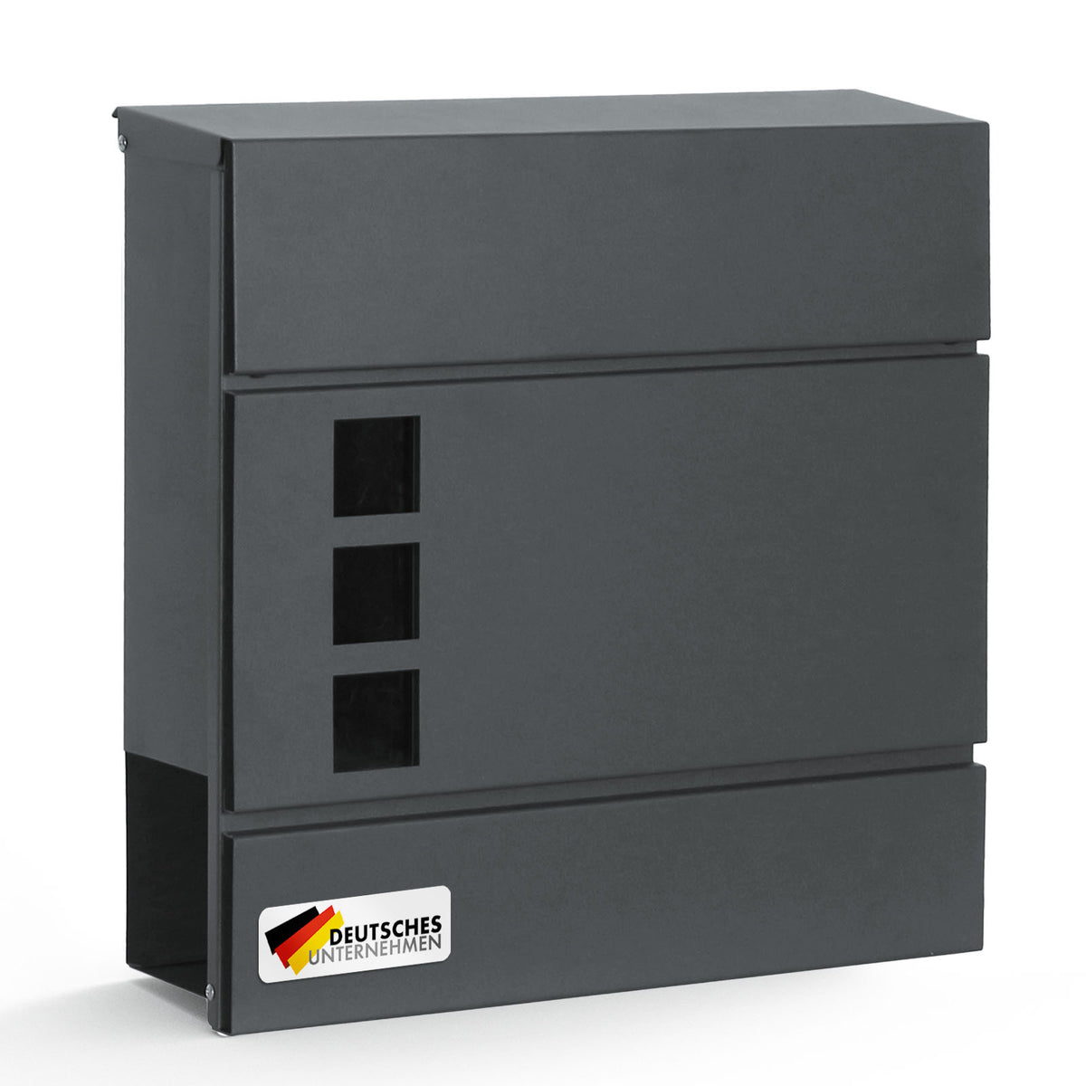 Brevkasse | Jules | Antracitfarvet vægpostkasse med udstillingsvinduer og avisrum