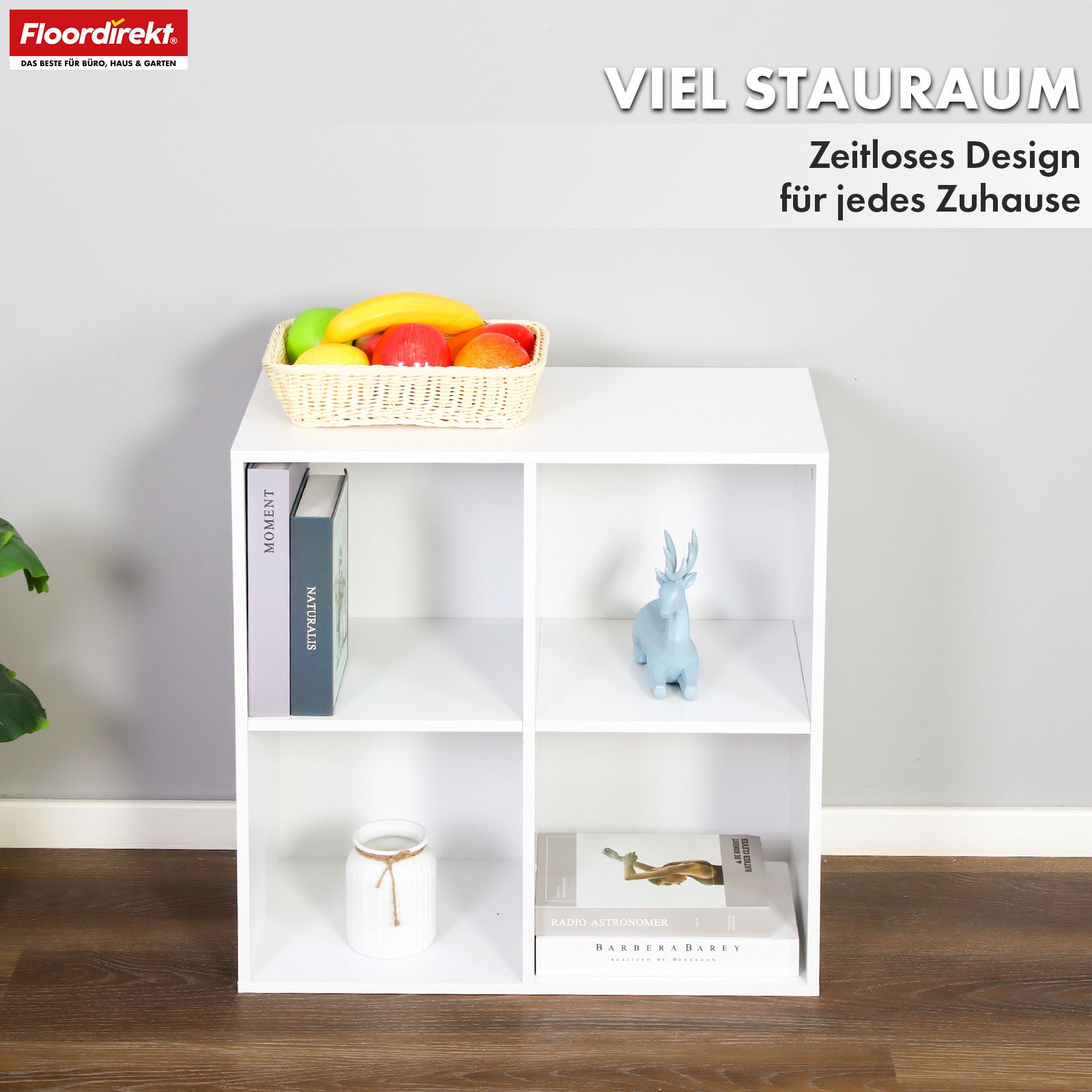 Bogreol | California | Moderne, pladsbesparende MDF-hylde med vippebeskyttelse i hvid 4-8 åbne rum