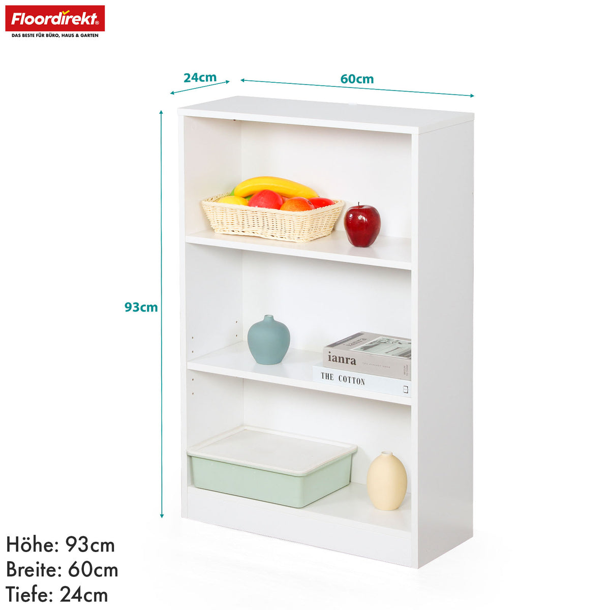 Bogreol | Maine | Hvid træbogreol med 3/4/6 hylder | Åben og pladsbesparende til stue, kontor m.m.