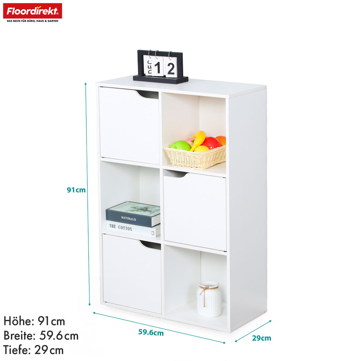 Bogreol | Connecticut | Hvid MDF-reol med hylder og døre, vippebeskyttelse, 2 størrelser