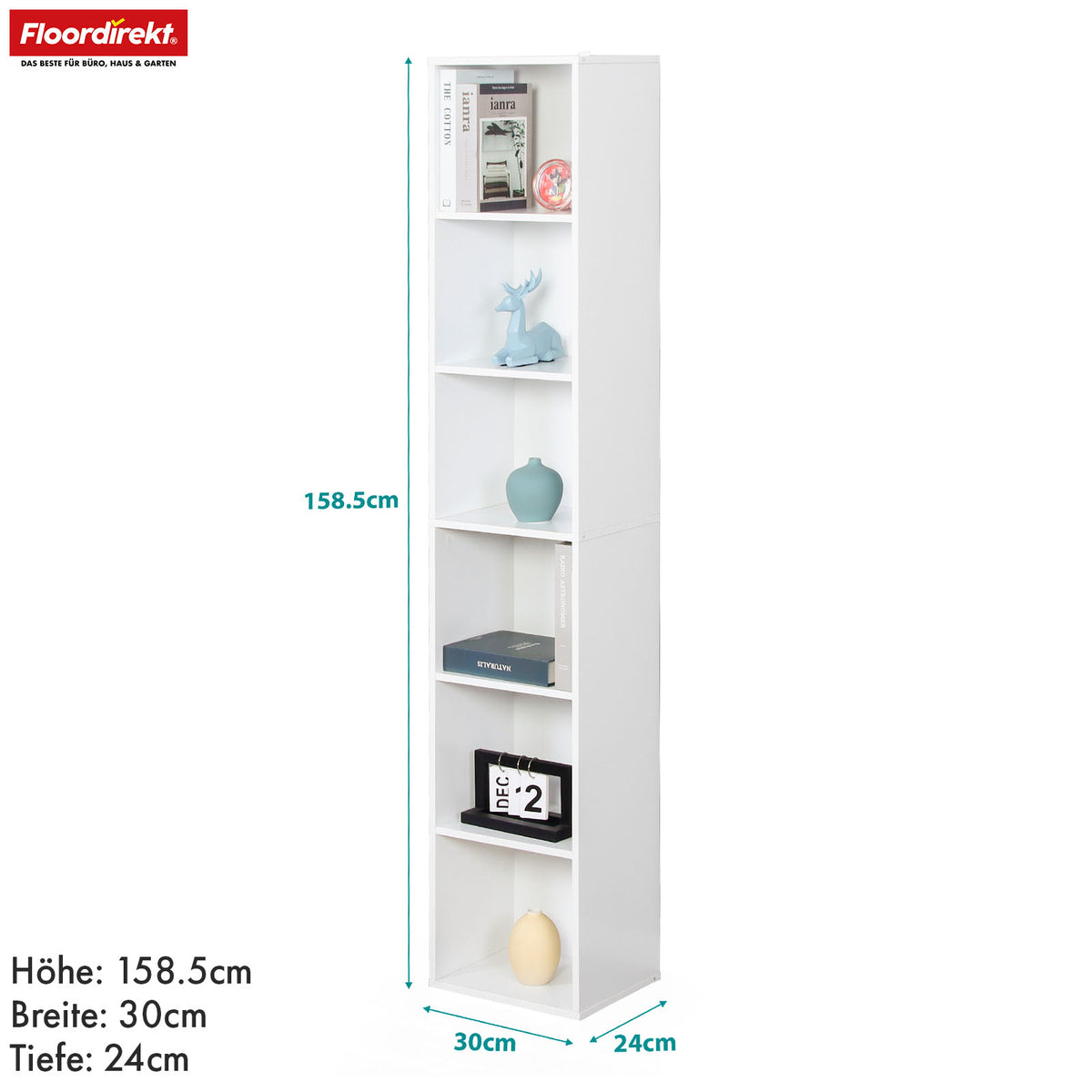 Bogreol | Delaware | Stående hylde med 6 åbne hylder, pladsbesparende og moderne