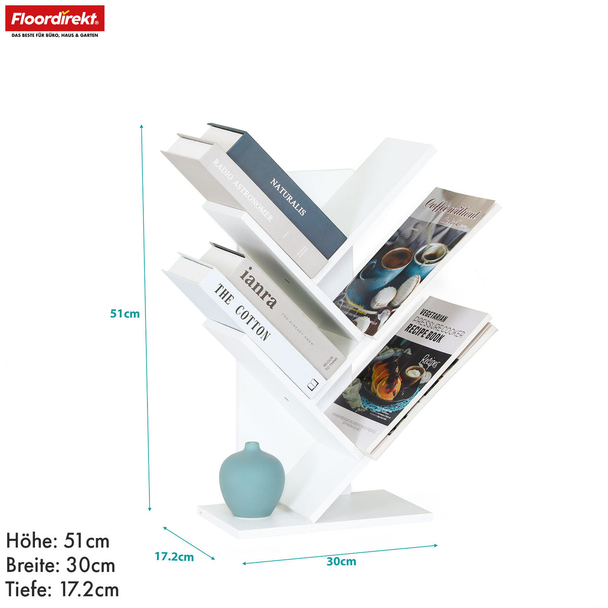Bogreol | Louisiana | Træformet stående reol i hvid med 5 eller 9 hylder lavet af træ