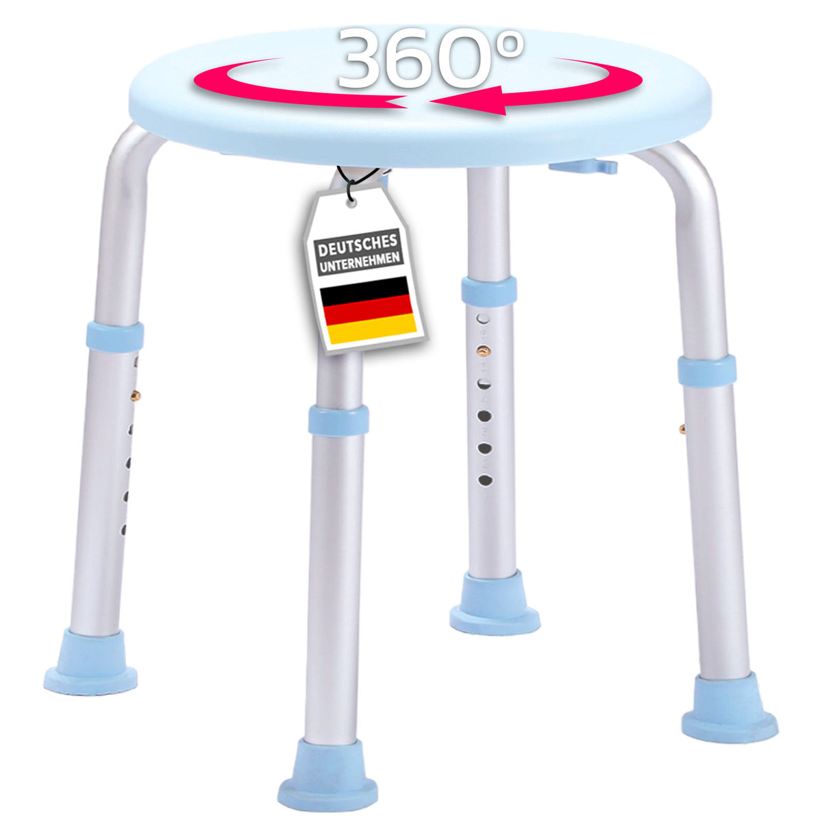 Bruse- og badetaburet | Pedro | Højdejusterbar & 360° drejelig | Skridsikker & bærende op til 150 kg