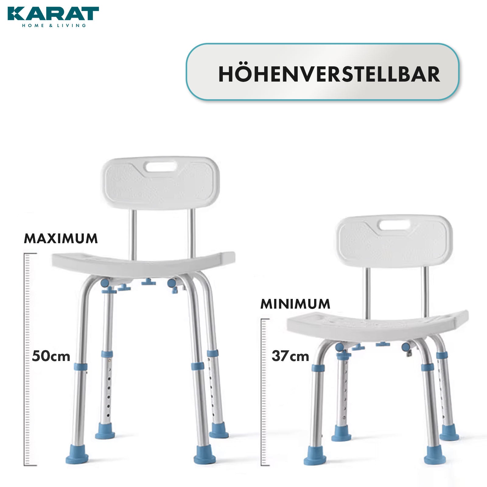 Badetaburet | Jonah | Højdejusterbar med ryglæn | Ergonomisk badestol til bad og brusebad, skridsikker og stabil, bærende op til 137 kg