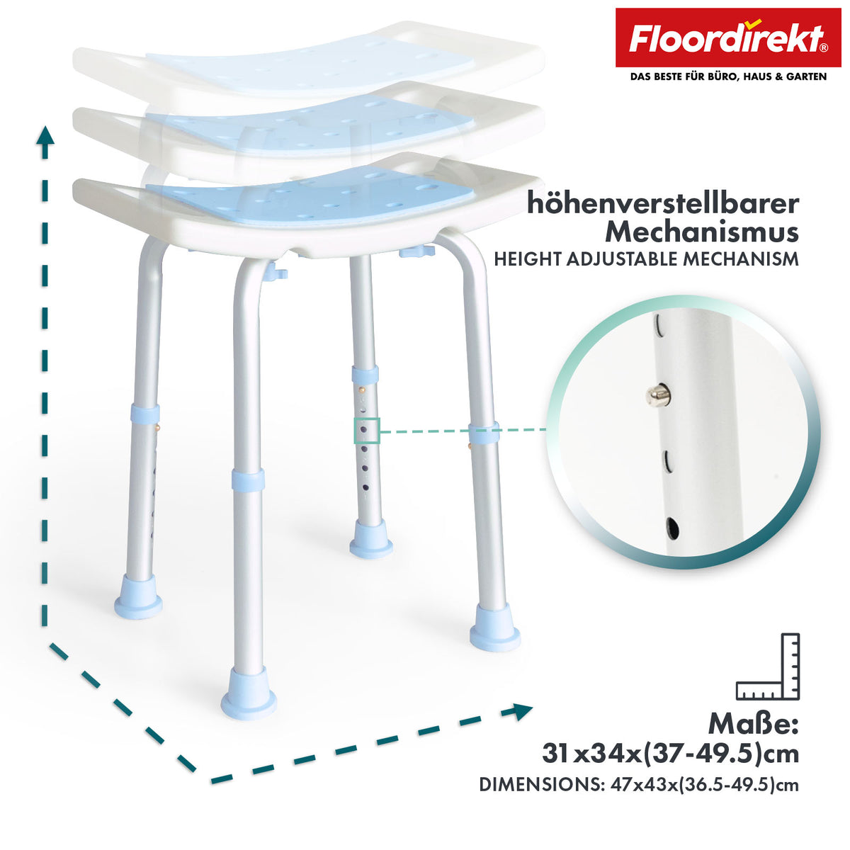 Bruse- og badetaburet | Nora | Højdejusterbart, skridsikkert og holdbart sæde til bad og brusebad