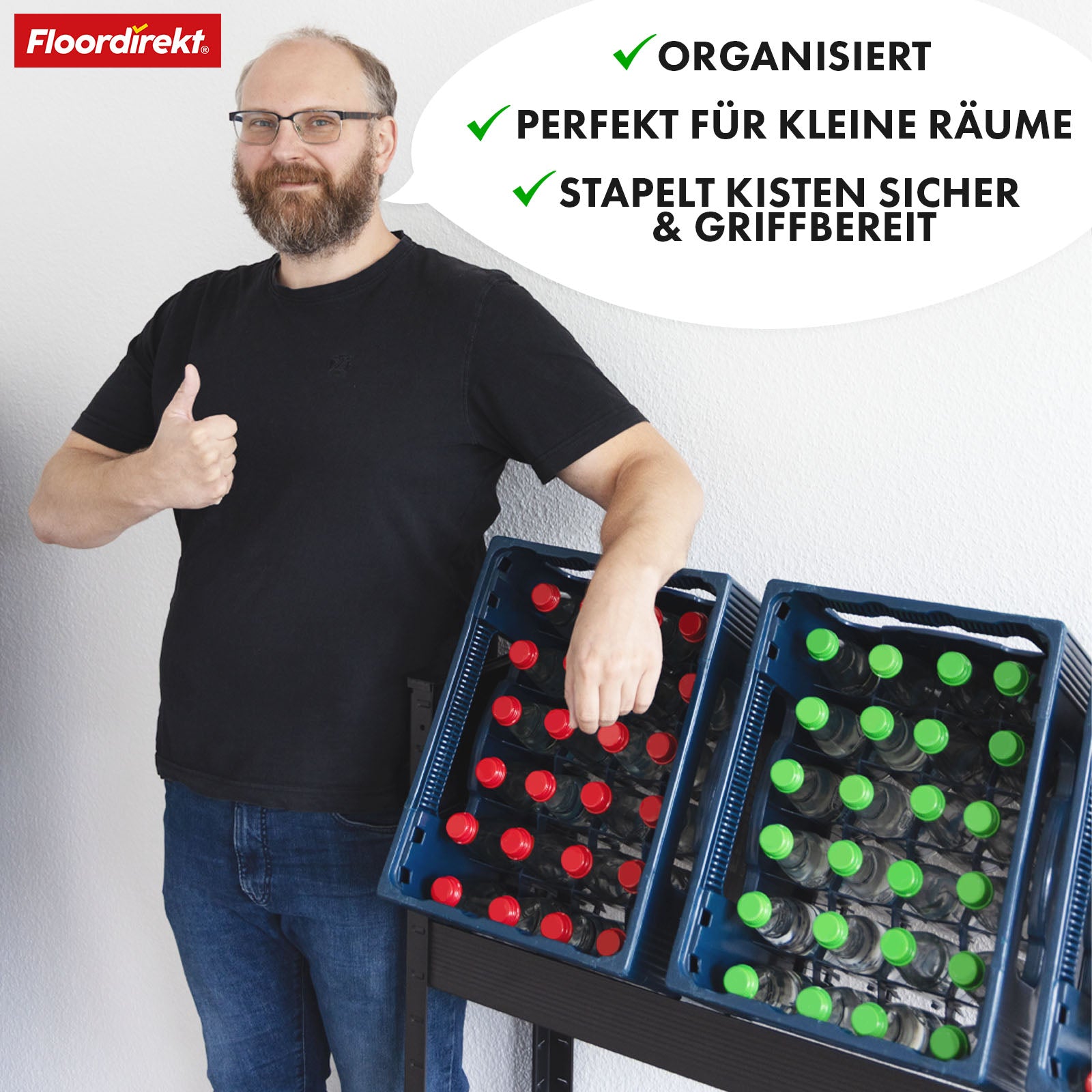 Flaskekassereol | Osaka | Pulverlakeret drikkekassereol i stål til 3 til 9 kasser