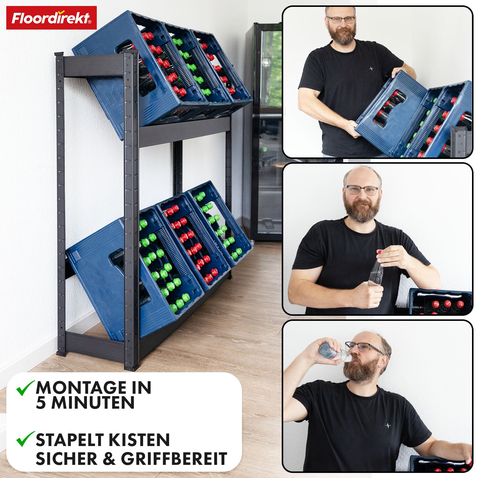 Flaskekassereol | Osaka | Pulverlakeret drikkekassereol i stål til 3 til 9 kasser