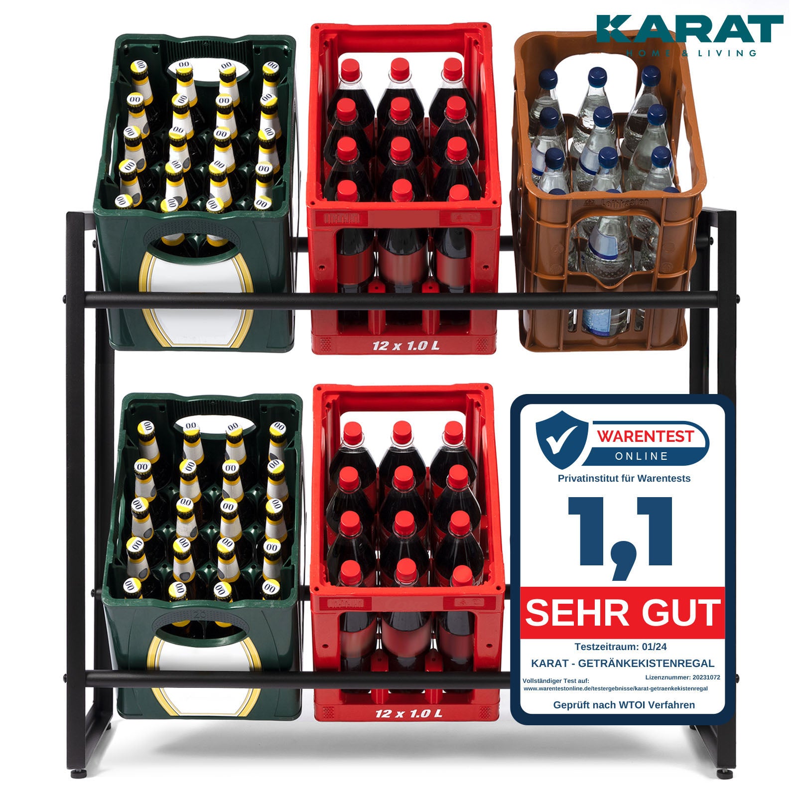 Bottle Crate Stand Kenji | Robust opbevaringshylde til kontoret, køkkenet, garagen eller entreen | Sort | Fås i 2 størrelser