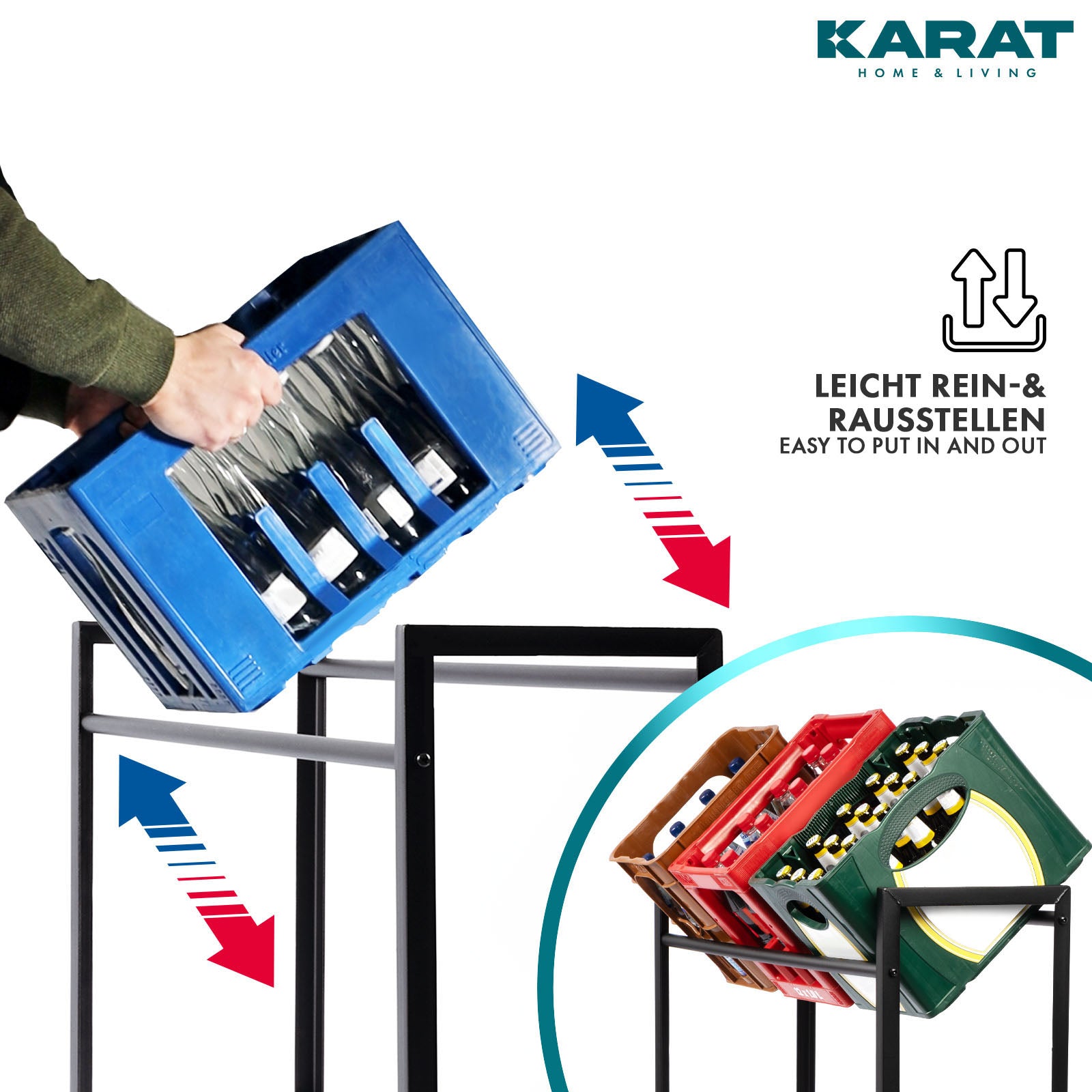Bottle Crate Stand Kenji | Robust opbevaringshylde til kontoret, køkkenet, garagen eller entreen | Sort | Fås i 2 størrelser