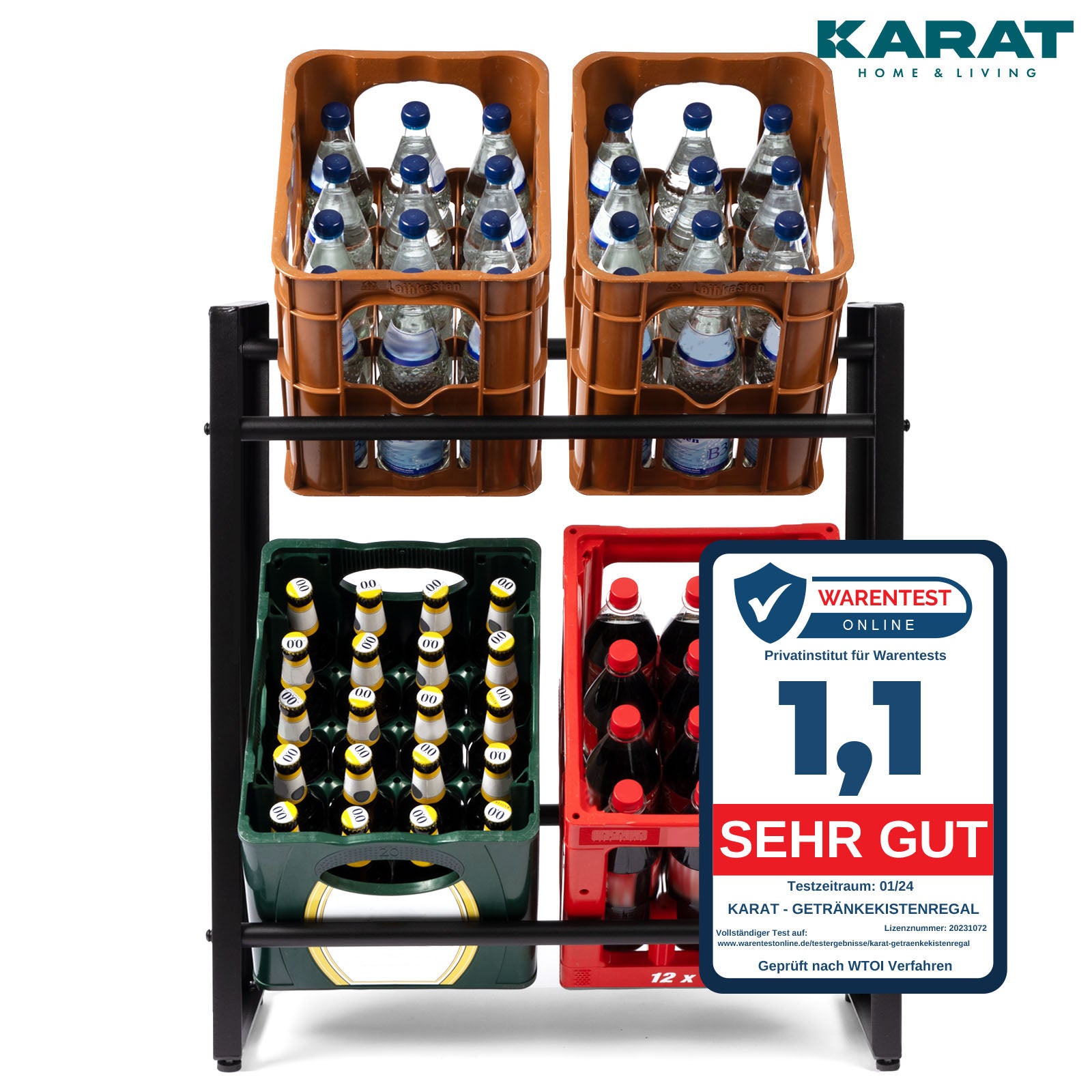 Bottle Crate Stand Kenji | Robust opbevaringshylde til kontoret, køkkenet, garagen eller entreen | Sort | Fås i 2 størrelser