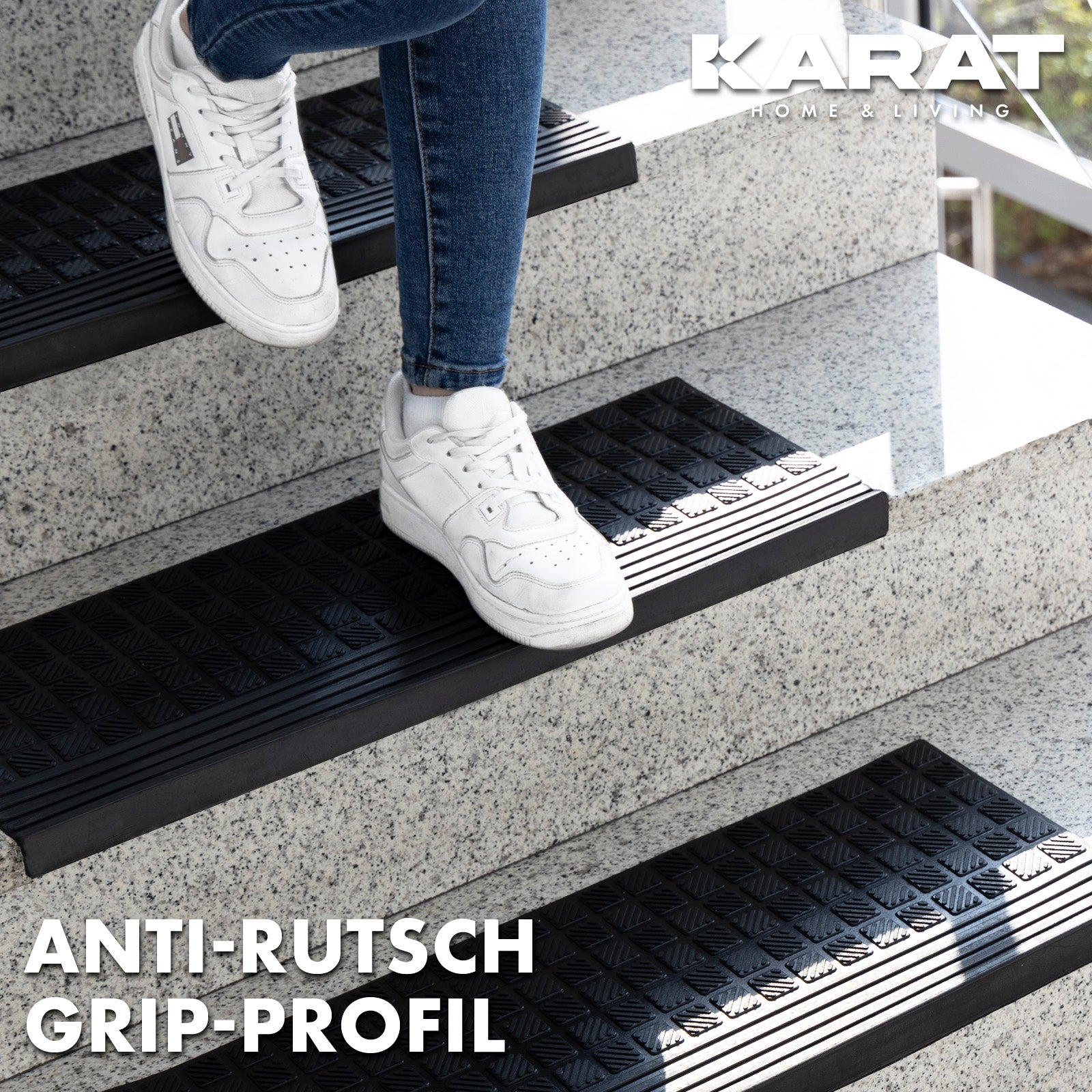 Outdoor Stair Tread Mats | Non-slip rubber step mat | Diamond | 25 x 65 cm