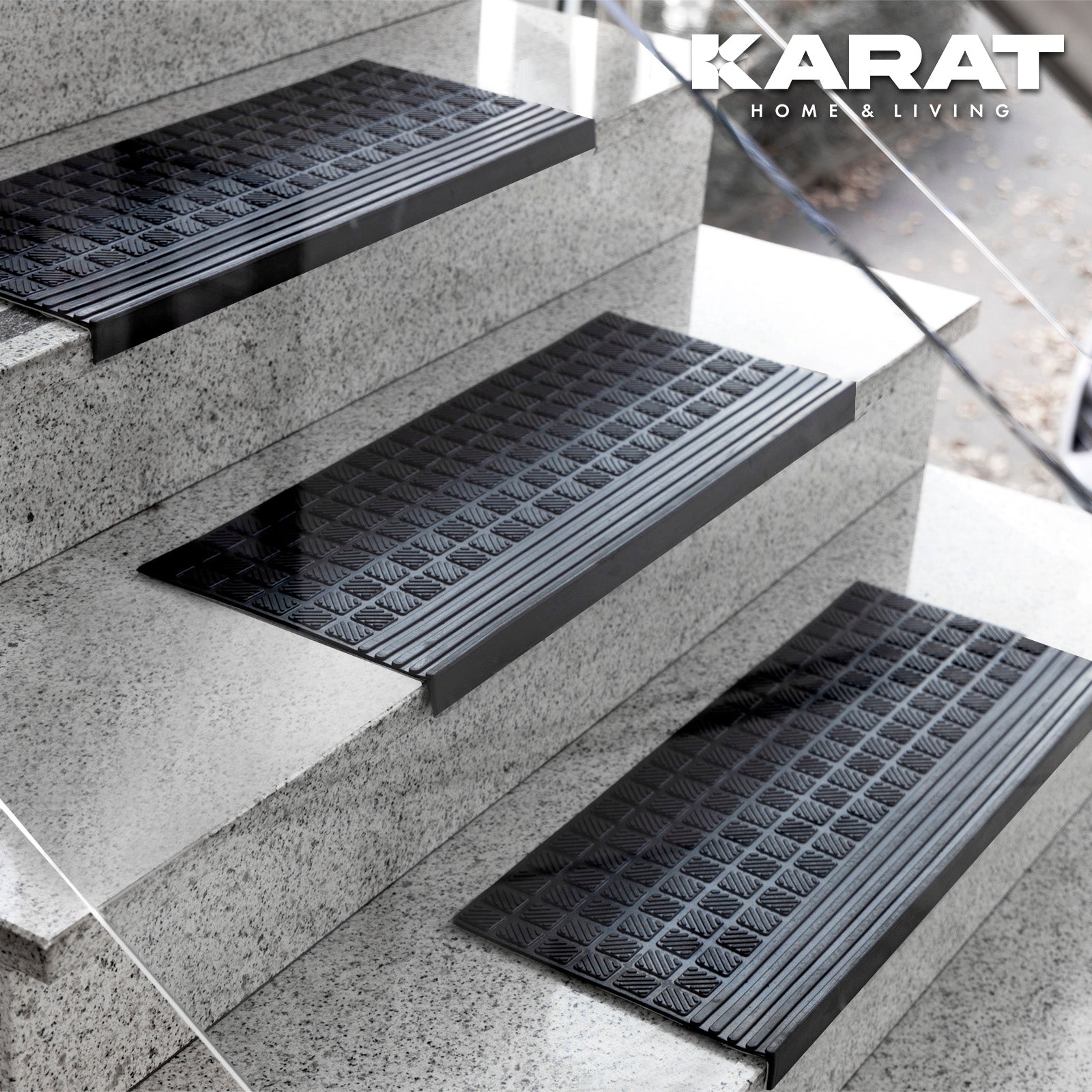 Outdoor Stair Tread Mats | Non-slip rubber step mat | Diamond | 25 x 65 cm