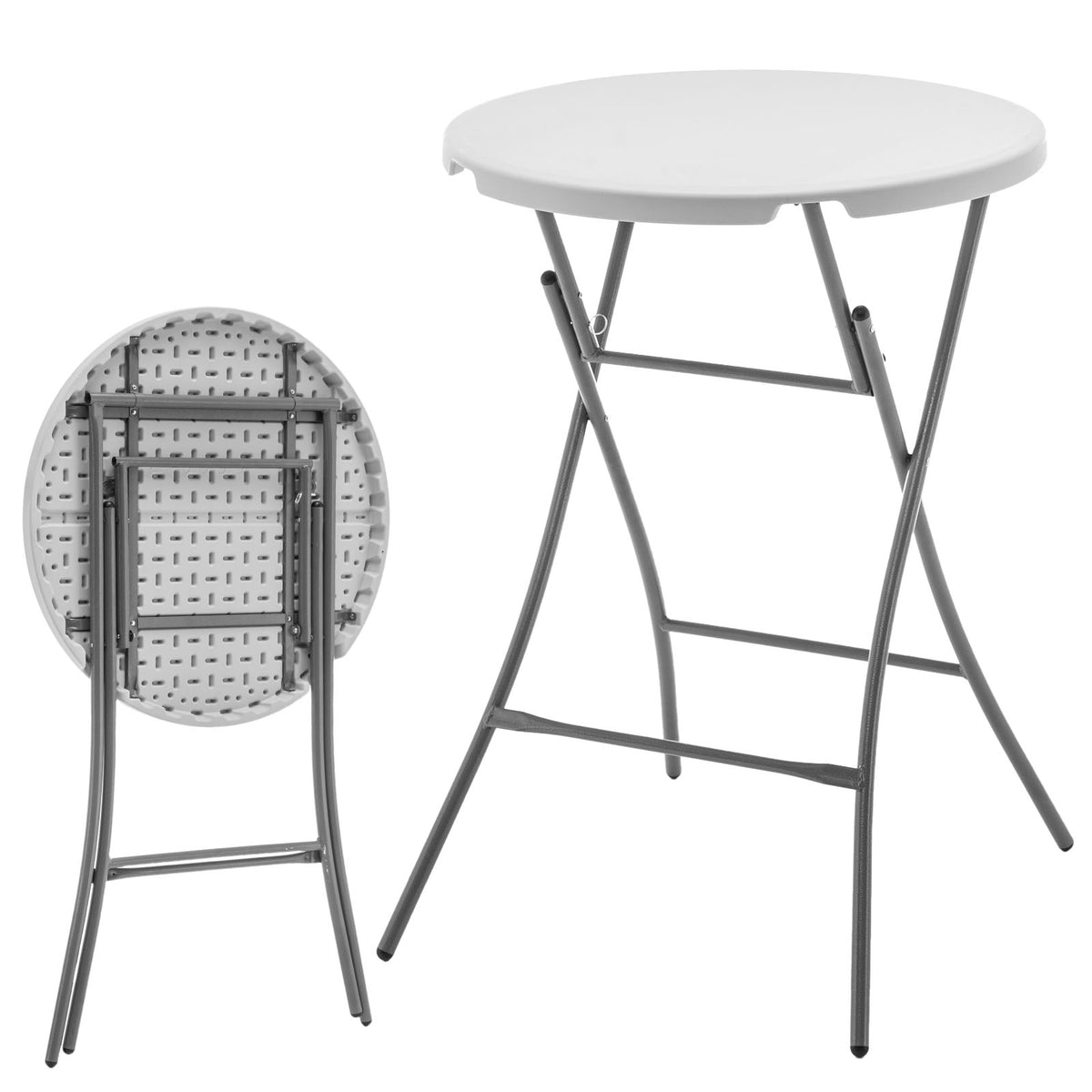 Klapbord | Nagano | Rundt, hvidt, sammenklappeligt havebord | 80 cm i diameter