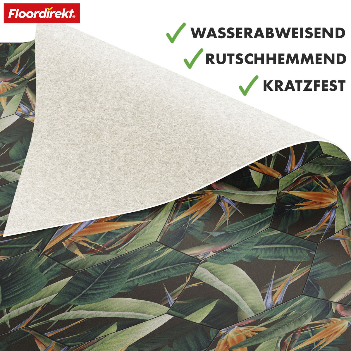 3D CV-gulv | Strelitzia 536M | Vinylgulv med et tropisk design i et realistisk fliselook