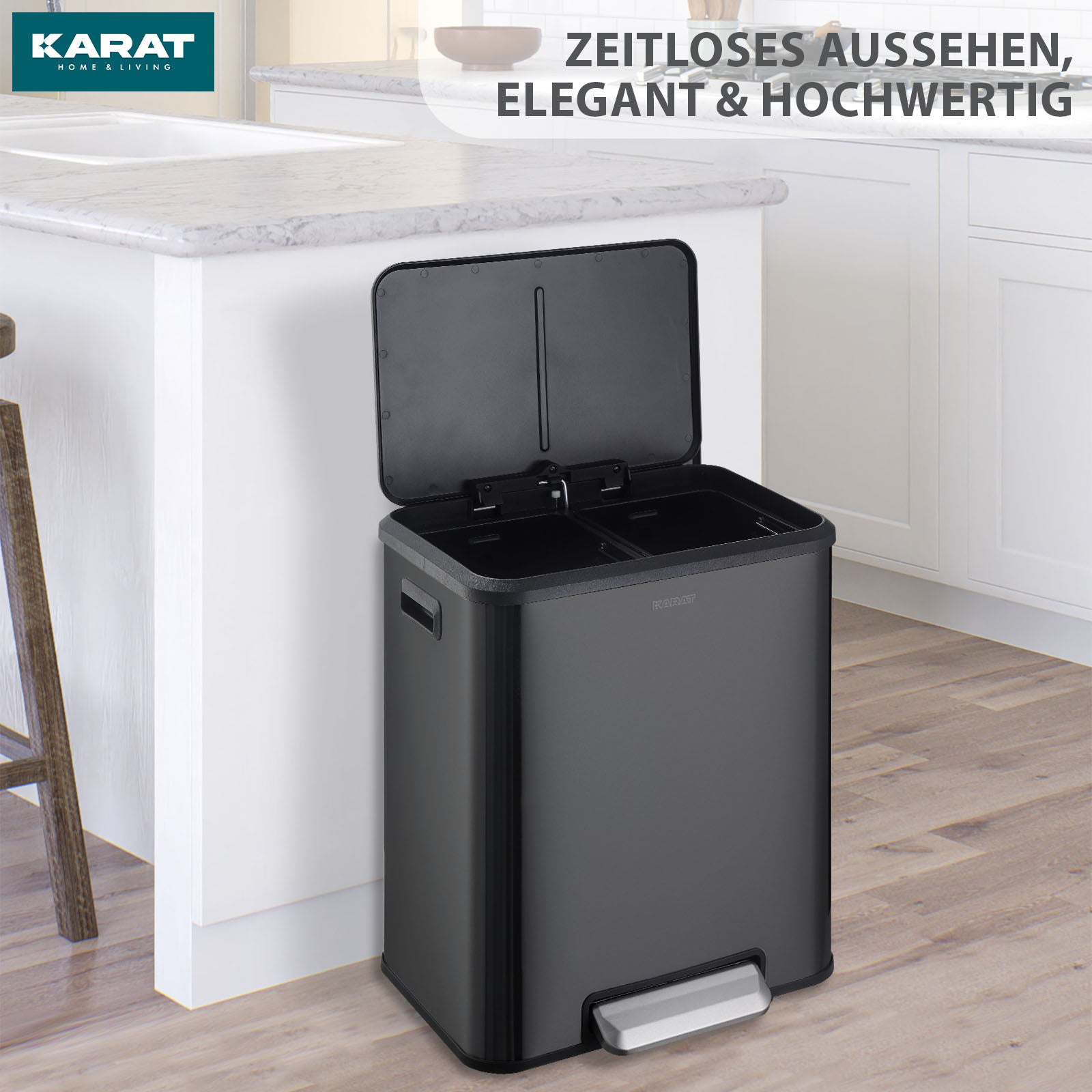 Affaldsspand | Jack | 30 L kapacitet | 2-vejs affaldssortering | soft-close & pedal | rustfrit stål eller sort