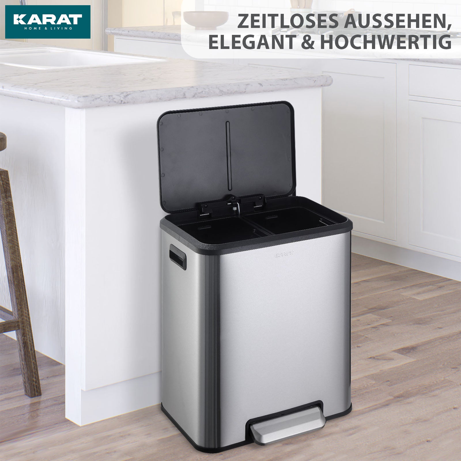 Affaldsspand | Jack | 30 L kapacitet | 2-vejs affaldssortering | soft-close & pedal | rustfrit stål eller sort