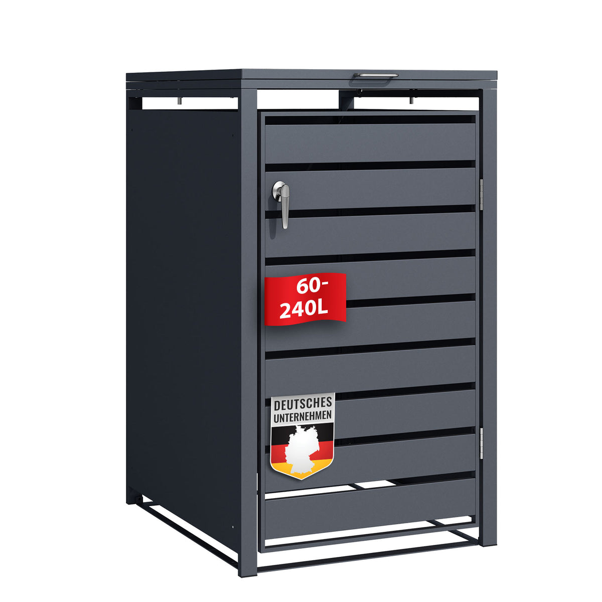 Affaldsboks | Magnus | Vejrbestandig antracitfarvet skraldespandsbeklædning med ramme i rustfrit stål | 1-3 døre | Passer til 60-240 L affaldsspande