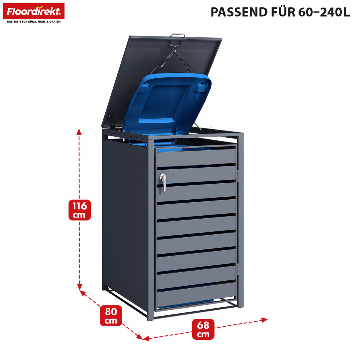 Affaldsboks | Magnus | Vejrbestandig antracitfarvet skraldespandsbeklædning med ramme i rustfrit stål | 1-3 døre | Passer til 60-240 L affaldsspande