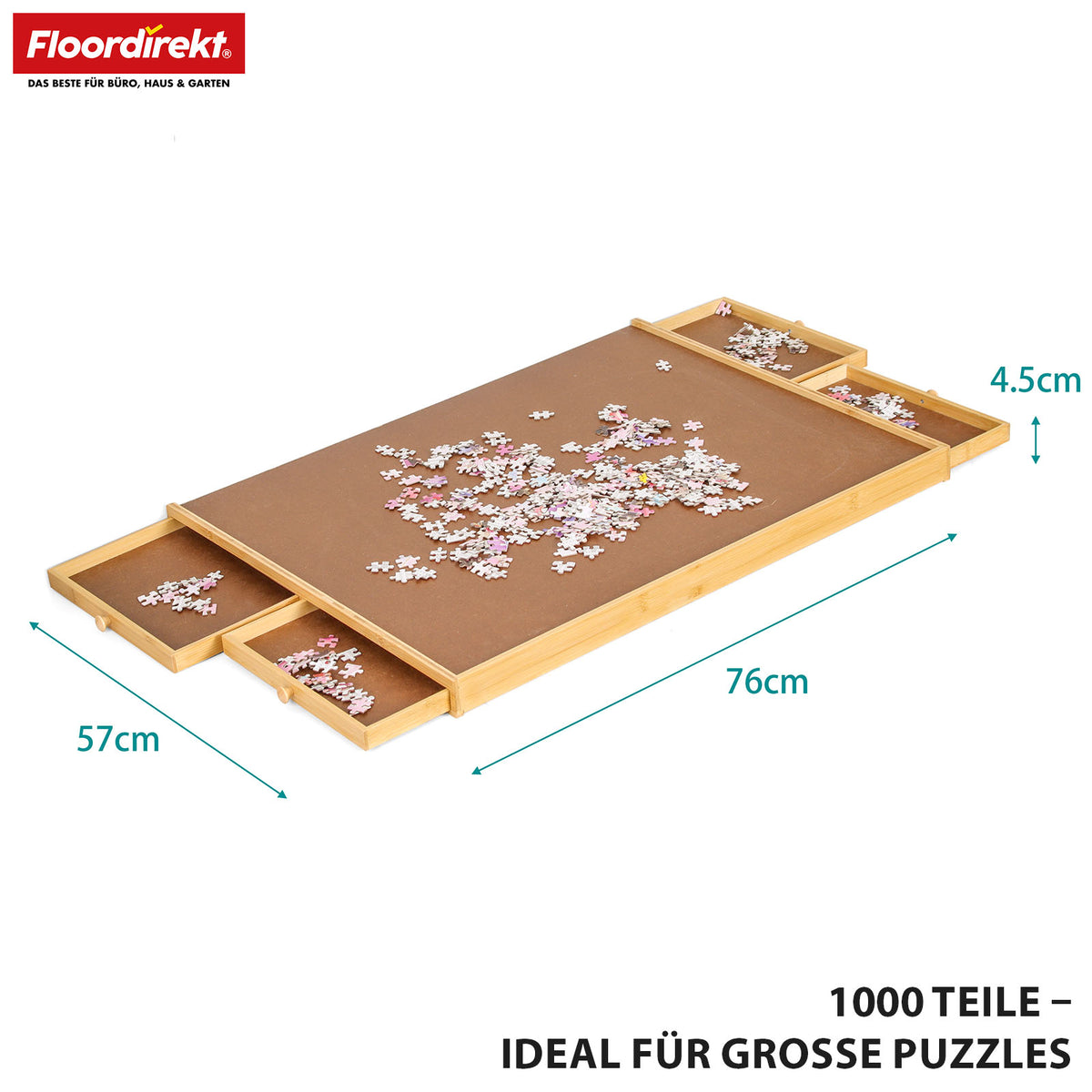 Puslespilsbord | Yukon | Kompakt puslespilsbase med skuffer lavet af bambus & MDF | Til op til 1000 brikker