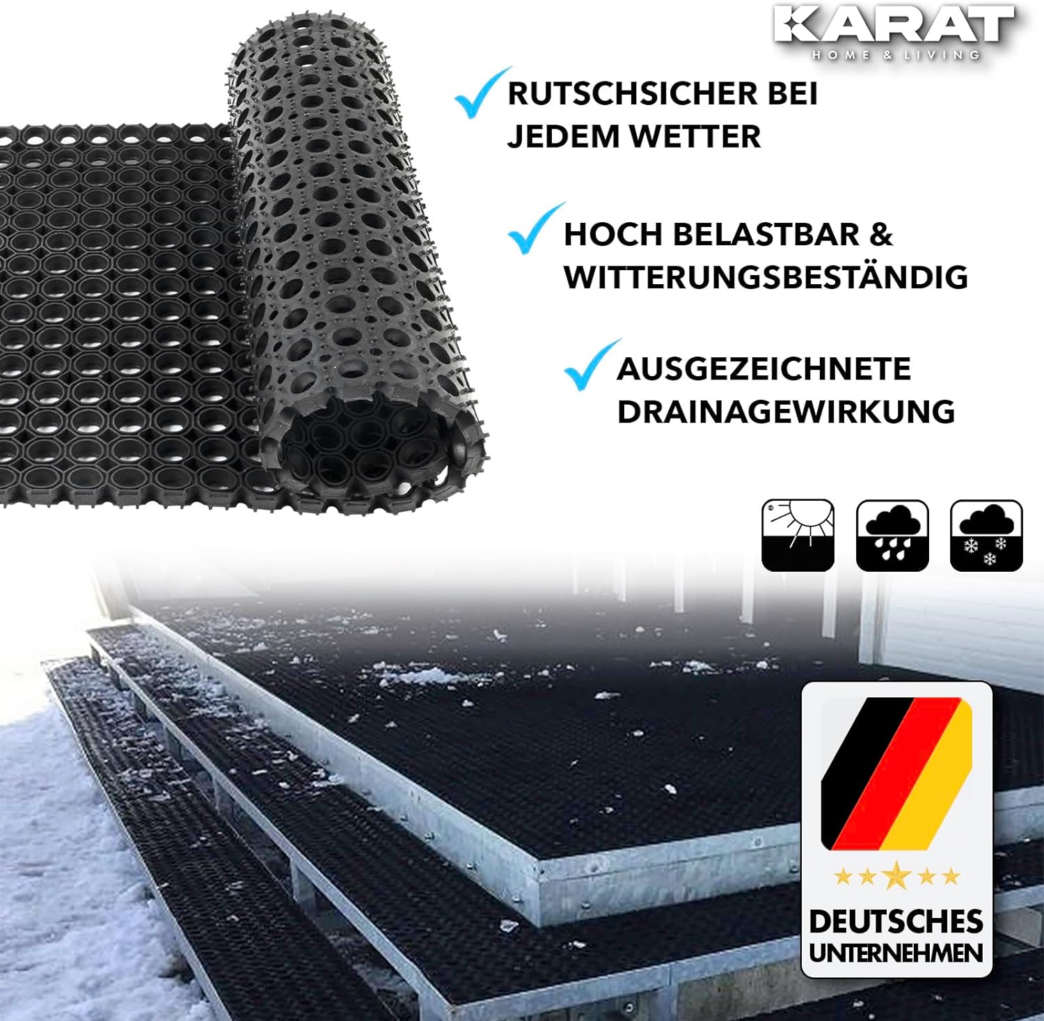 Ottekantet ringgummimåtte | Tykkelse: 23 mm | Vejrbestandig skridsikker måtte