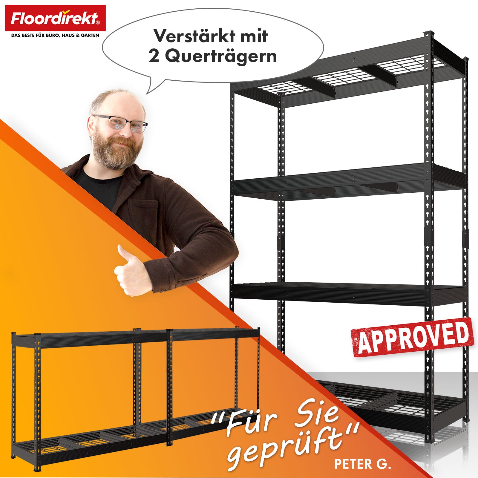 Heavy-duty reoler | Yukon Rivet | Stålreoler med nethylder | 250-350 kg belastningskapacitet pr. hylde | Forskellige størrelser og farver