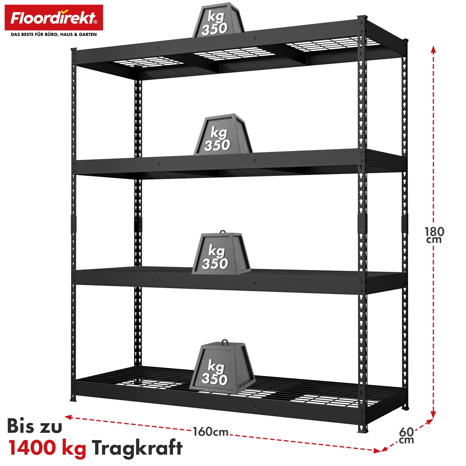 Heavy-duty reoler | Yukon Rivet | Stålreoler med nethylder | 250-350 kg belastningskapacitet pr. hylde | Forskellige størrelser og farver