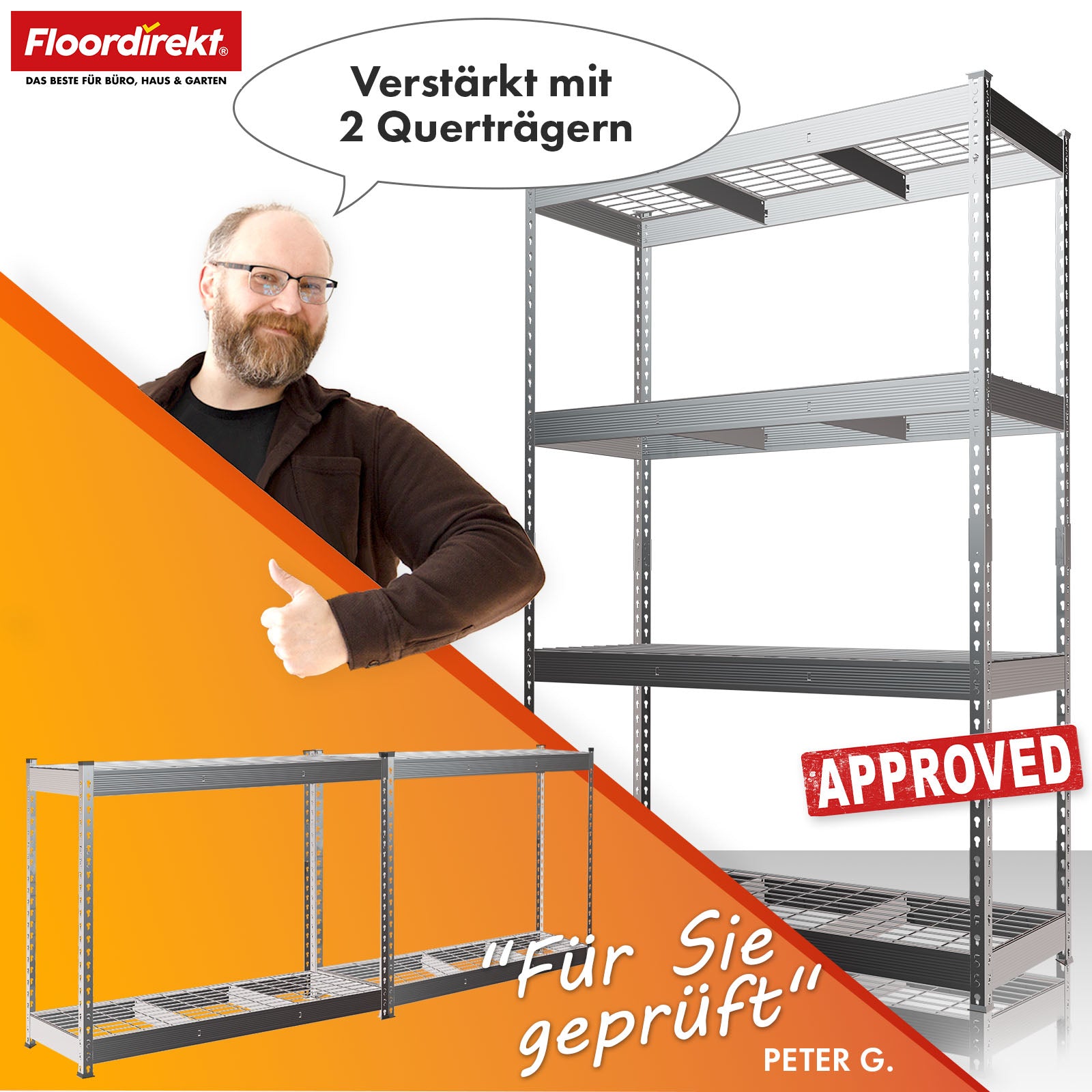 Heavy-duty reoler | Yukon Rivet | Stålreoler med nethylder | 250-350 kg belastningskapacitet pr. hylde | Forskellige størrelser og farver