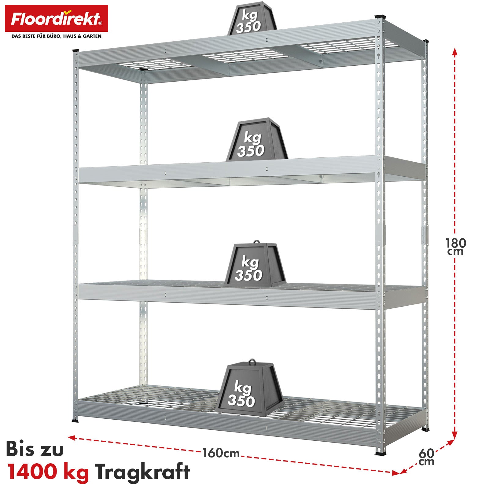 Heavy-duty reoler | Yukon Rivet | Stålreoler med nethylder | 250-350 kg belastningskapacitet pr. hylde | Forskellige størrelser og farver