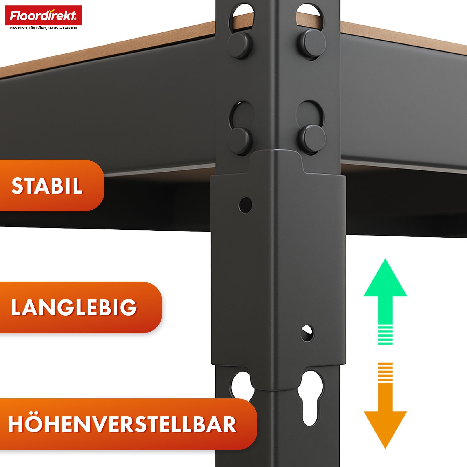 Heavy-duty reol | Rhino | Opbevaringsreol med 5 hylder | 1050 kg belastningskapacitet | Innovativt plug-in system | I forskellige farver og størrelser