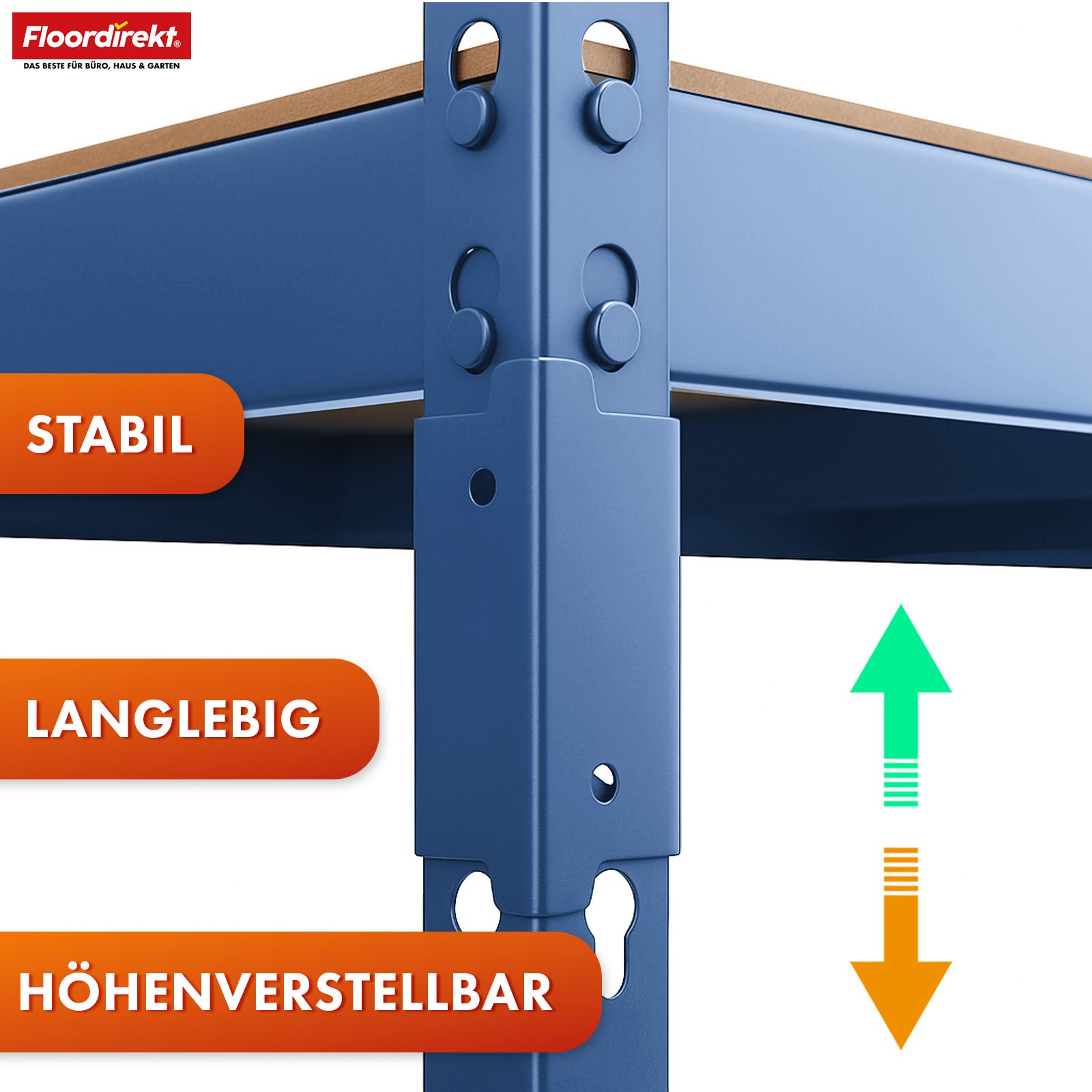 Heavy-duty reol | Rhino | Opbevaringsreol med 5 hylder | 1050 kg belastningskapacitet | Innovativt plug-in system | I forskellige farver og størrelser