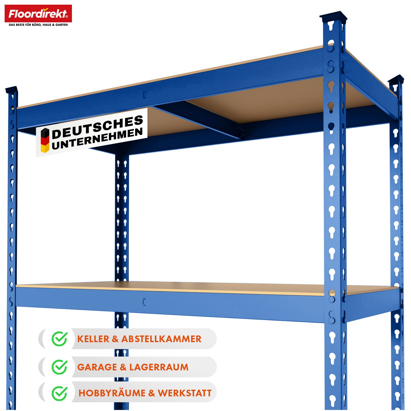Heavy-duty reol | Rhino | Opbevaringsreol med 5 hylder | 1050 kg belastningskapacitet | Innovativt plug-in system | I forskellige farver og størrelser