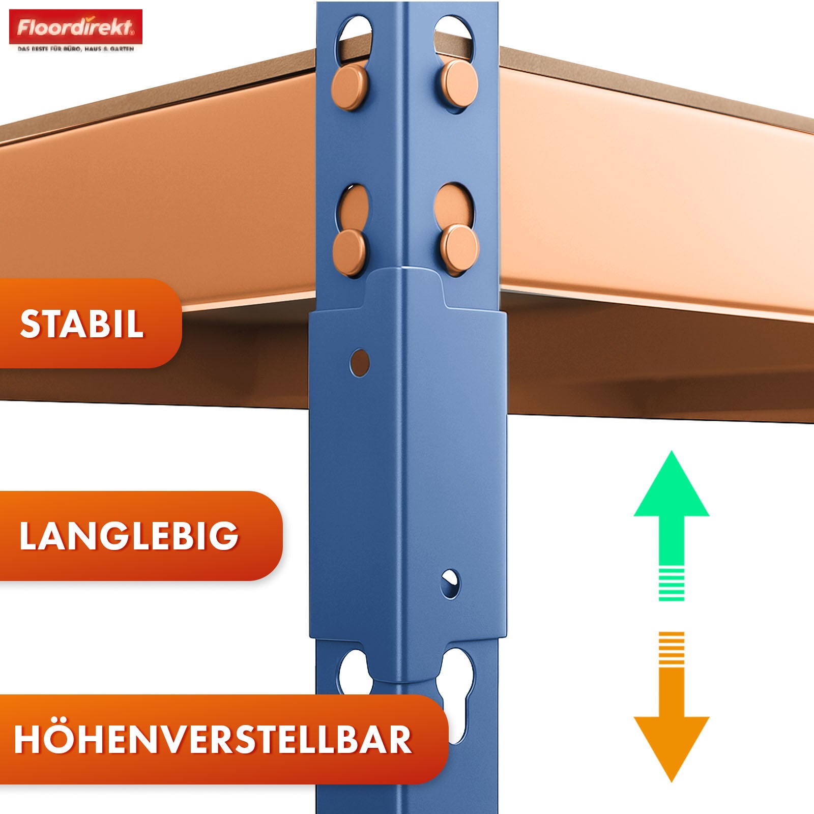 Heavy-duty reol | Rhino | Opbevaringsreol med 5 hylder | 1050 kg belastningskapacitet | Innovativt plug-in system | I forskellige farver og størrelser