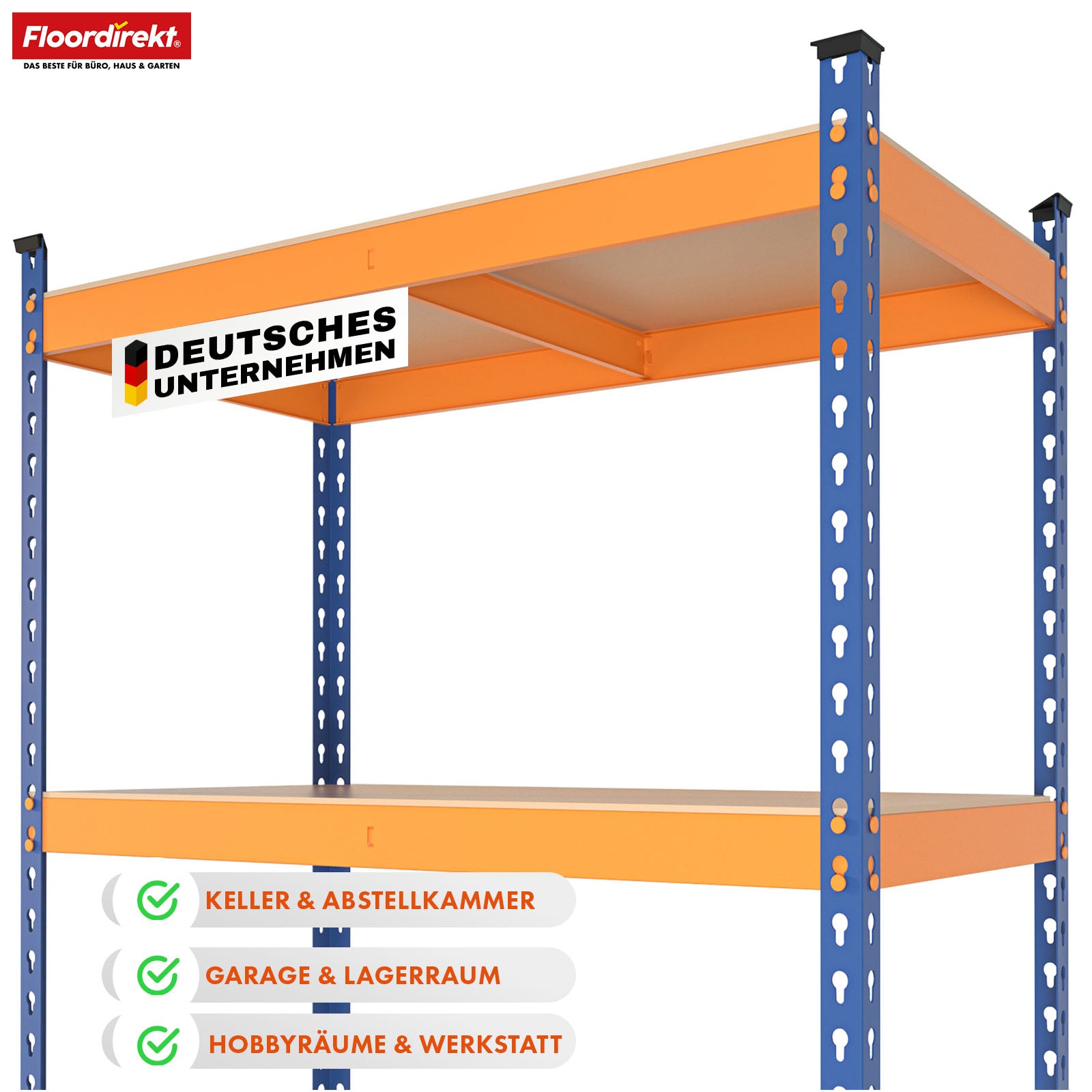 Heavy-duty reol | Rhino | Opbevaringsreol med 5 hylder | 1050 kg belastningskapacitet | Innovativt plug-in system | I forskellige farver og størrelser