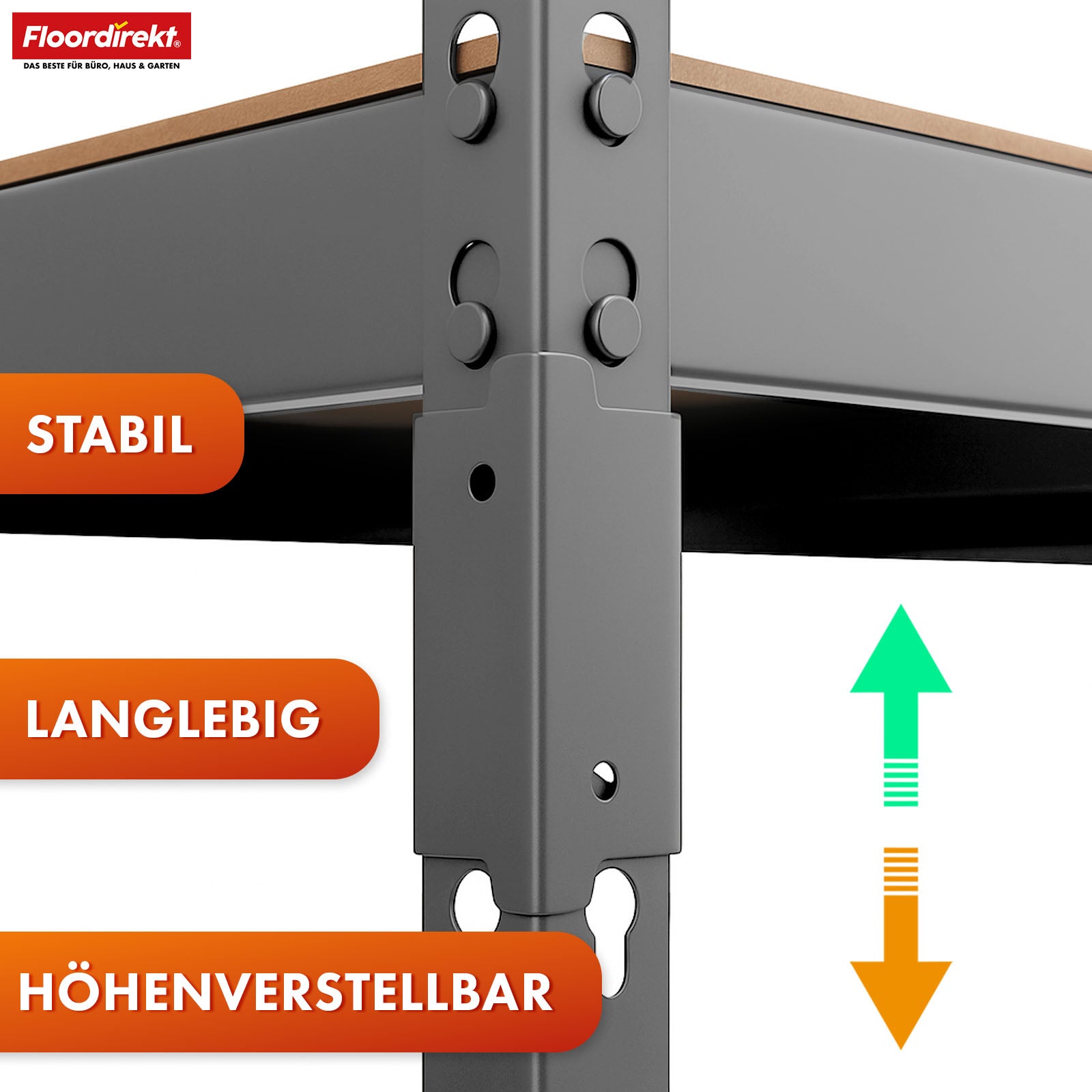 Heavy-duty reol | Rhino | Opbevaringsreol med 5 hylder | 1050 kg belastningskapacitet | Innovativt plug-in system | I forskellige farver og størrelser