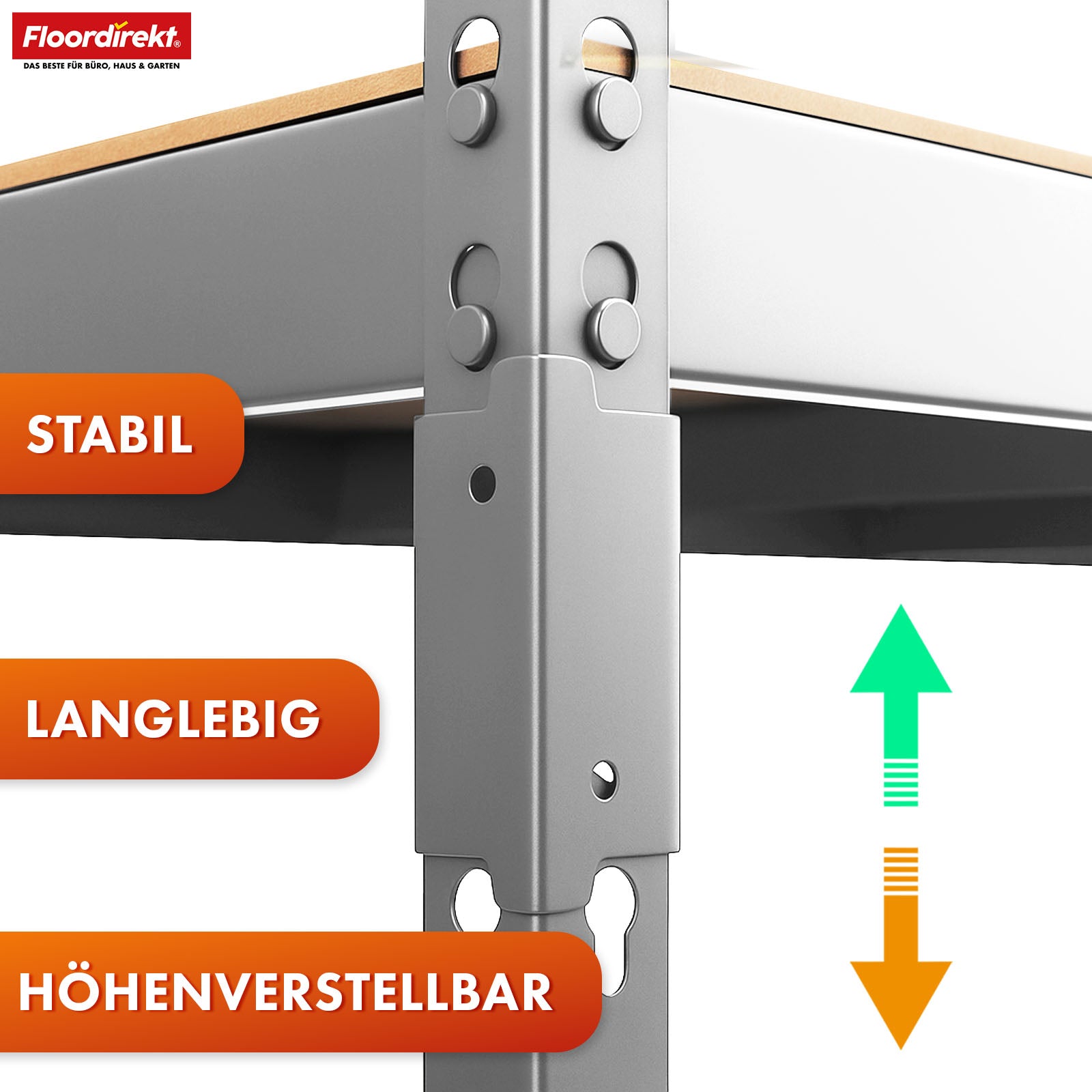 Heavy-duty reol | Rhino | Opbevaringsreol med 5 hylder | 1050 kg belastningskapacitet | Innovativt plug-in system | I forskellige farver og størrelser