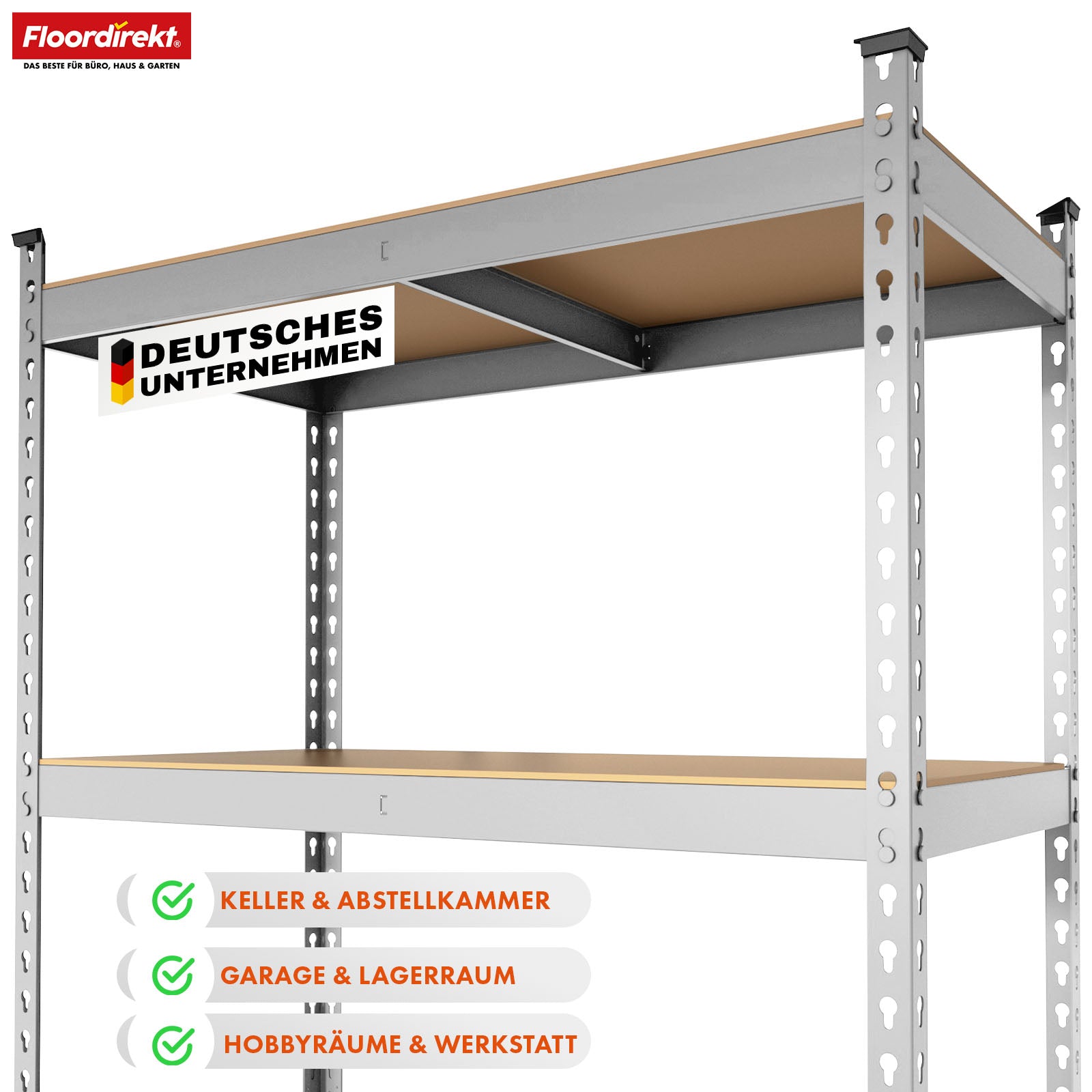 Heavy-duty reol | Rhino | Opbevaringsreol med 5 hylder | 1050 kg belastningskapacitet | Innovativt plug-in system | I forskellige farver og størrelser