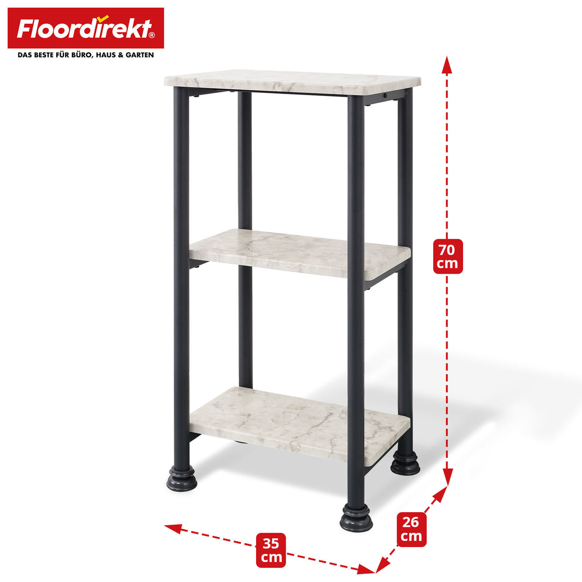 Stativreol | Charles | Moderne reol i marmorlook med stabil stålkonstruktion | Fås med 3 eller 4 hylder