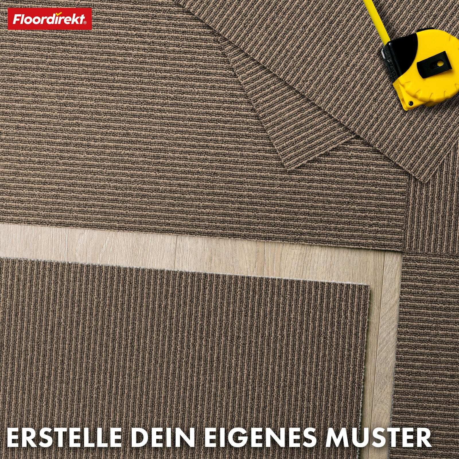 Tæppefliser | Bern | 50 x 50 cm | Selvlæggende med stribet design | I antracit, grå & beige til erhverv og private hjem