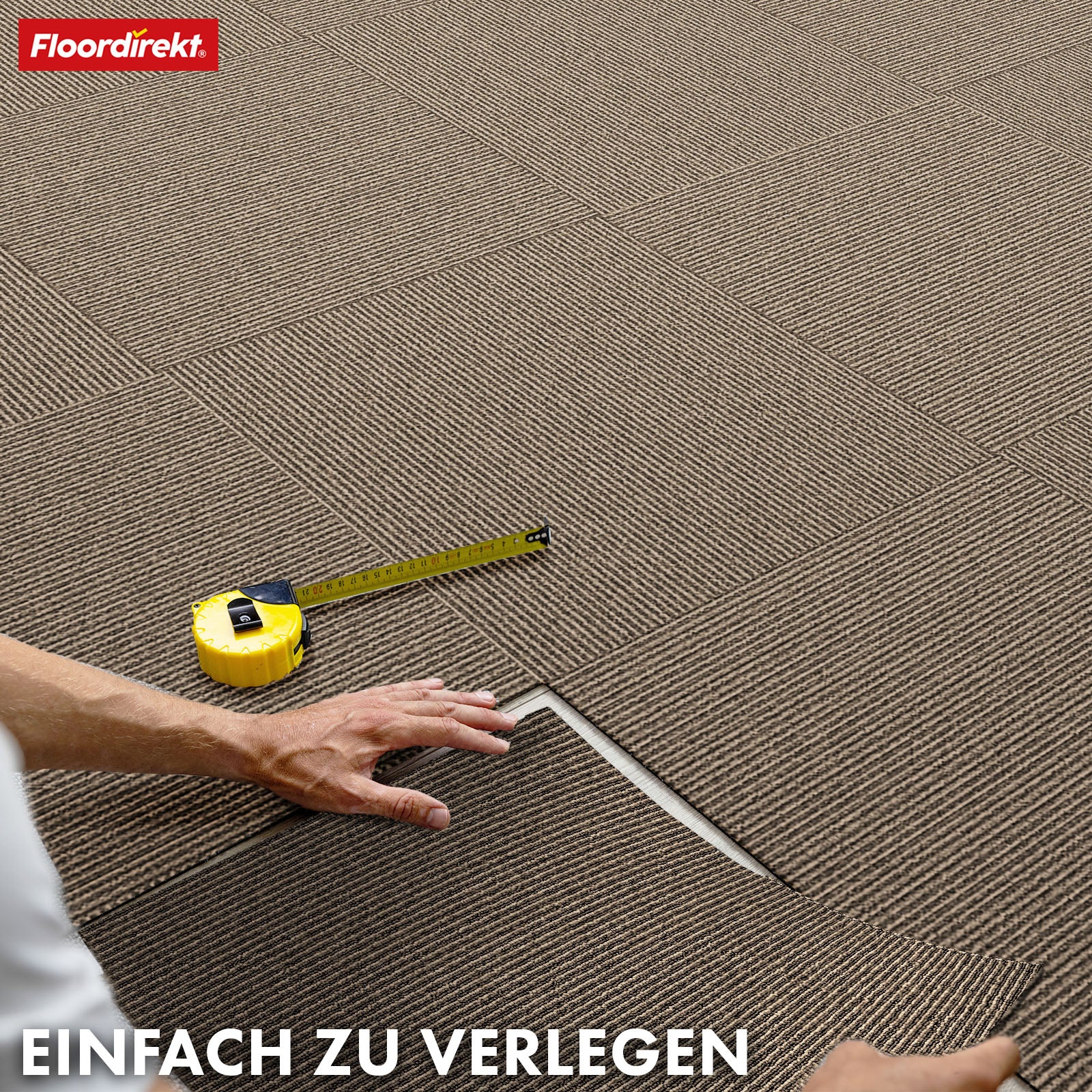 Tæppefliser | Bern | 50 x 50 cm | Selvlæggende med stribet design | I antracit, grå & beige til erhverv og private hjem