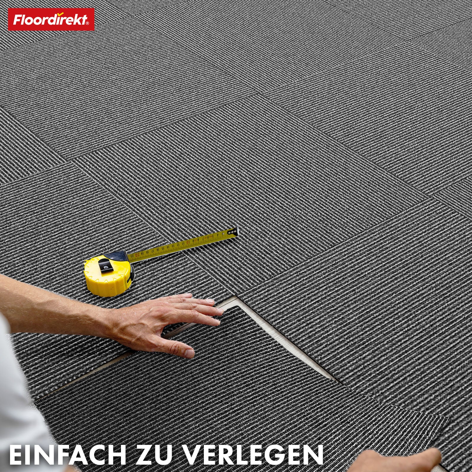 Tæppefliser | Bern | 50 x 50 cm | Selvlæggende med stribet design | I antracit, grå & beige til erhverv og private hjem