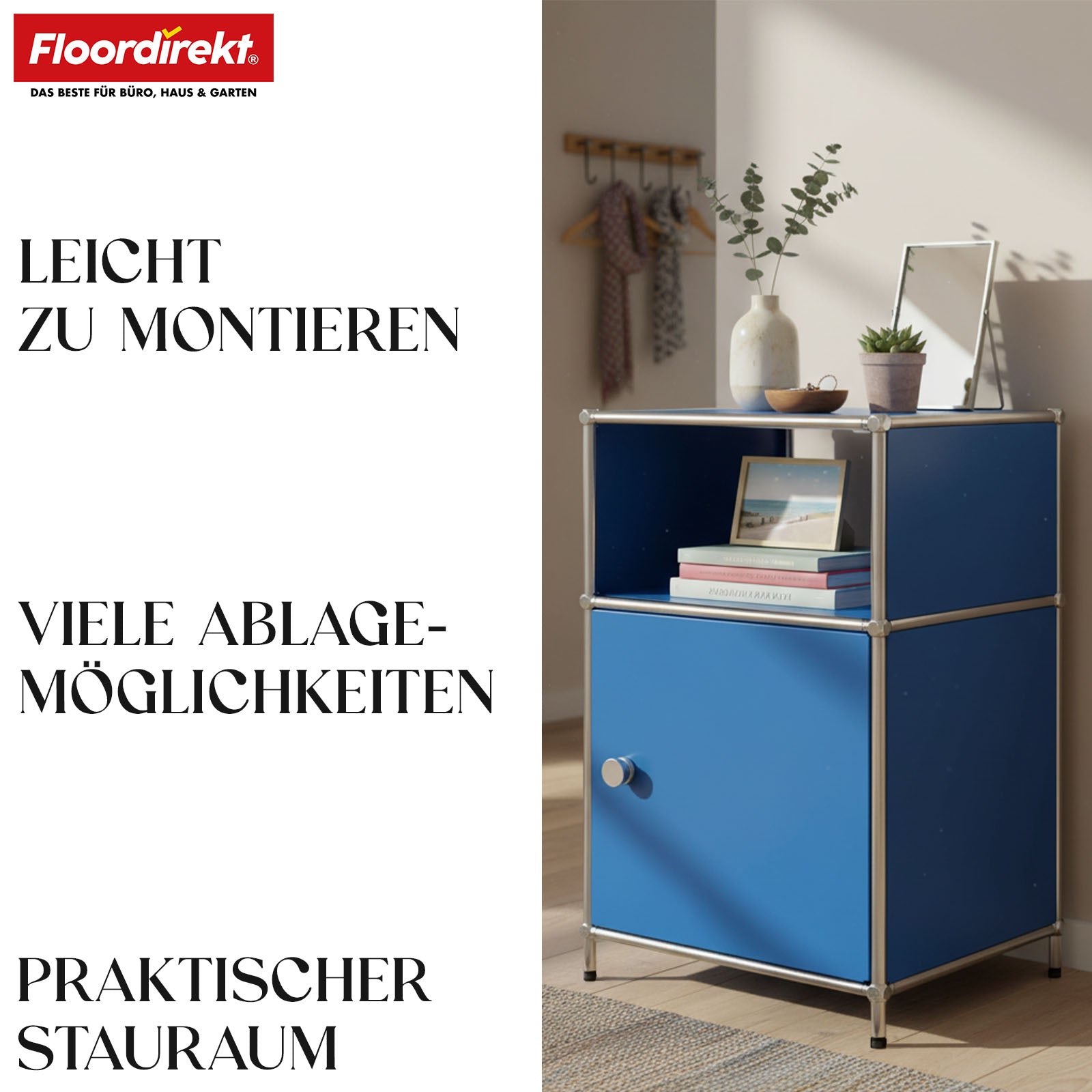 Metallreol | Concept Epure MK-040 | 3-etagers opbevaringsreol med dør og hylder | Fås i flere farver