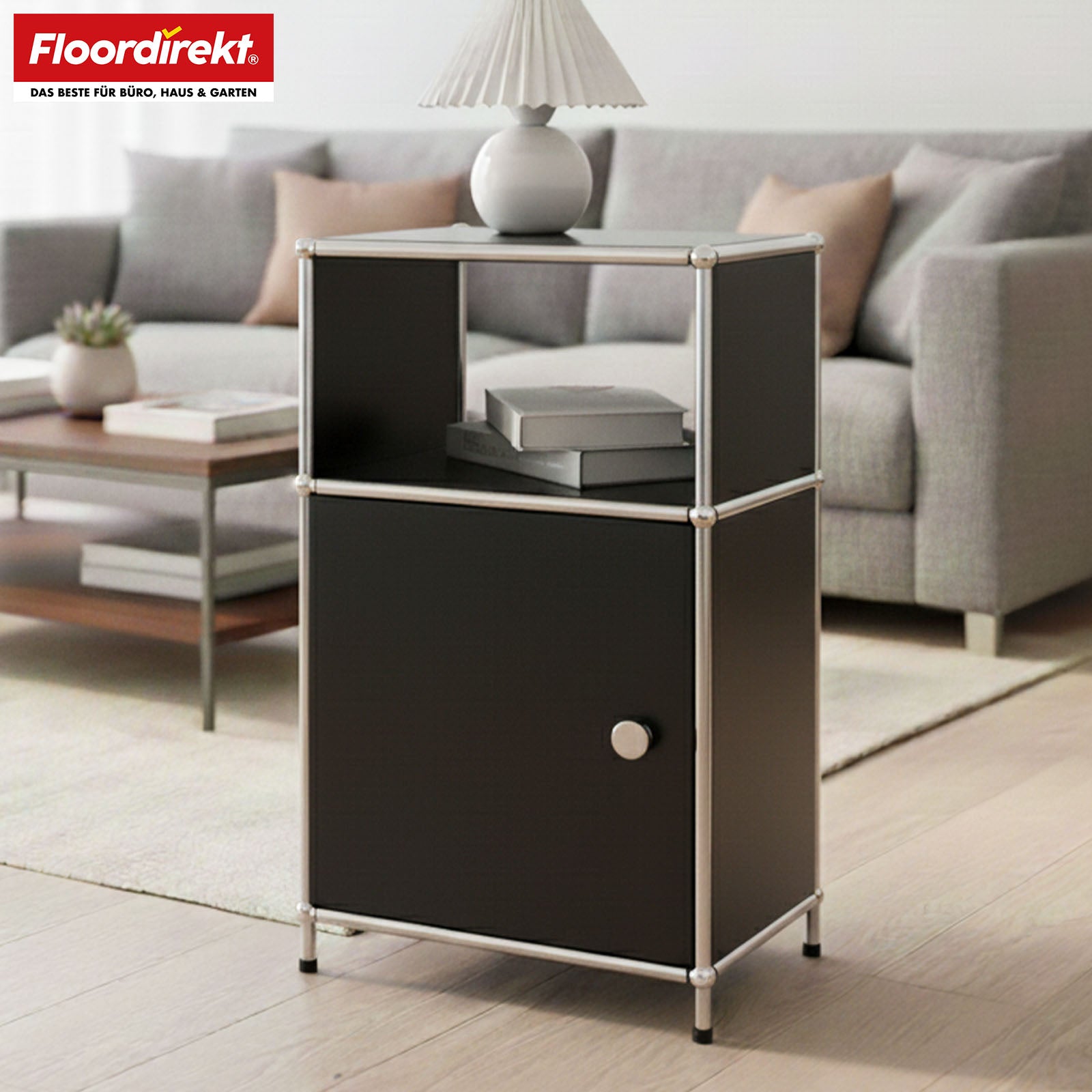 Metallreol | Concept Epure MK-040 | 3-etagers opbevaringsreol med dør og hylder | Fås i flere farver